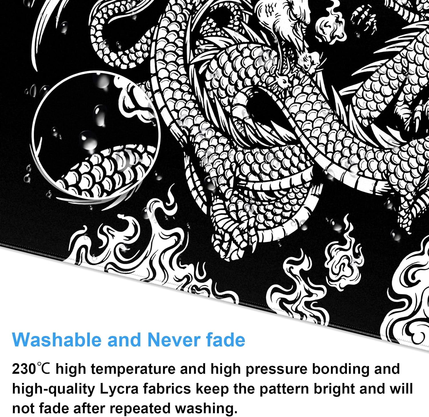 Extended XXL Large Gaming Mouse Pad with Stitched Edges Non-Slip Rubber Base Mousepad Cool Black and White Dragon Design Computer Pad Keyboard Mouse Pad 31.5 x 15.7 in