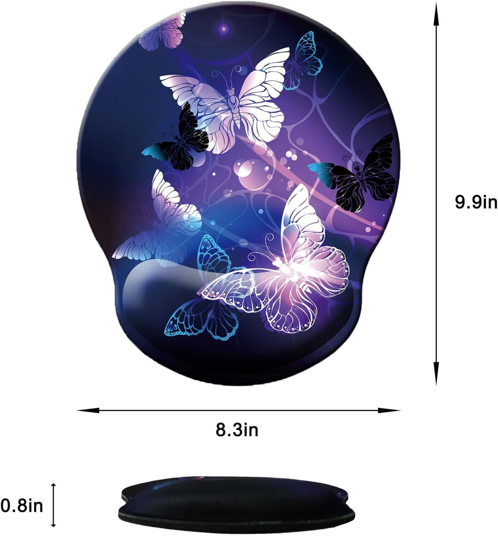 Mouse Pad with Wrist Support, Ergonomic Mouse Pad with Memory Foam Wrist Rest Cushion, Non- Rubber Base Gaming Mice Pad for Home Office Computer Laptop, Butterfly