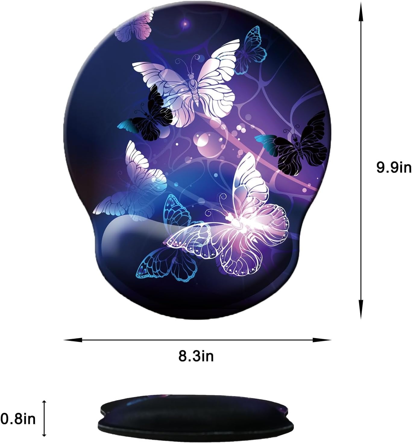 Mouse Pad with Wrist Support, Ergonomic Mouse Pad with Memory Foam Wrist Rest Cushion, Non- Rubber Base Gaming Mice Pad for Home Office Computer Laptop, Butterfly