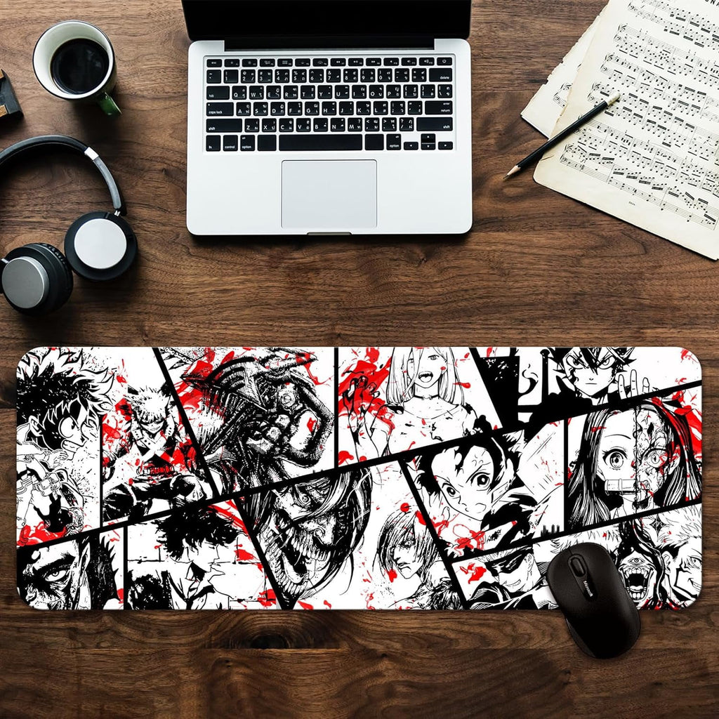 Anime Characters Desk Mat, Extended Large Anime Mouse Pad for Home Office, Non-Slip Rubber Base with Stitched Edges Gaming Desk Pad for Computer Keyboard and Laptop, 31.5x12x0.12inch(YF17)