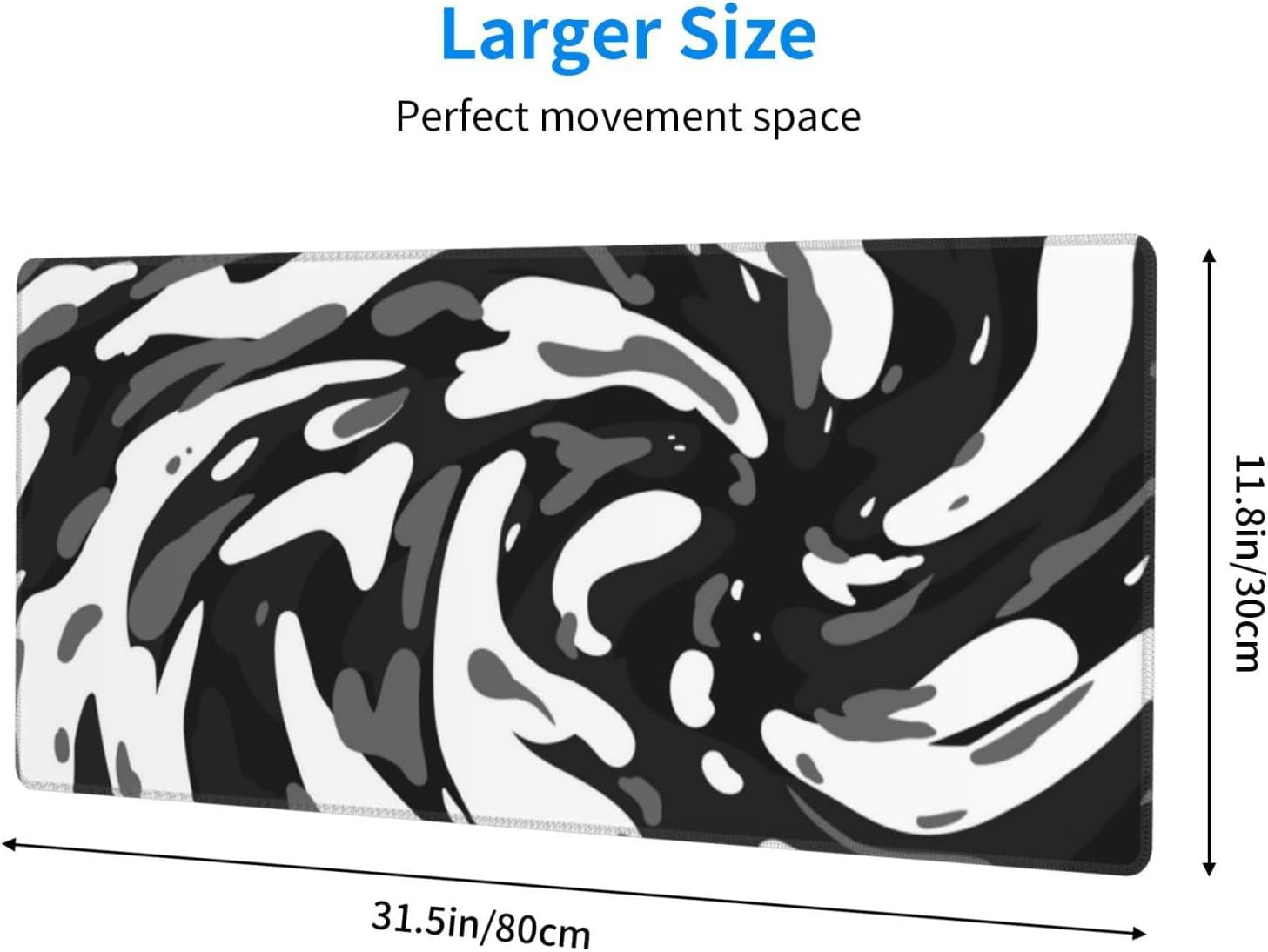 Black White Topographic Mouse Pad XL Large Gaming Mousepad Extended Desk Mats Non Slip Rubber Base Desktop Mat for Work Game Office Home 31.5 x 11.8 inches