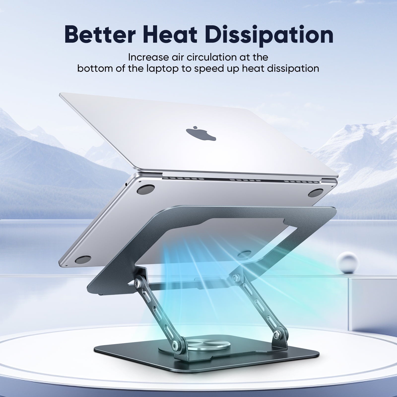 delpattern Laptop Stand with 360° Rotating Base, Laptop Stand for Desk, Carbon Steel Adjustable Stand for Laptop & Tablet, 8-17.3 inches Foldable Computer Holder