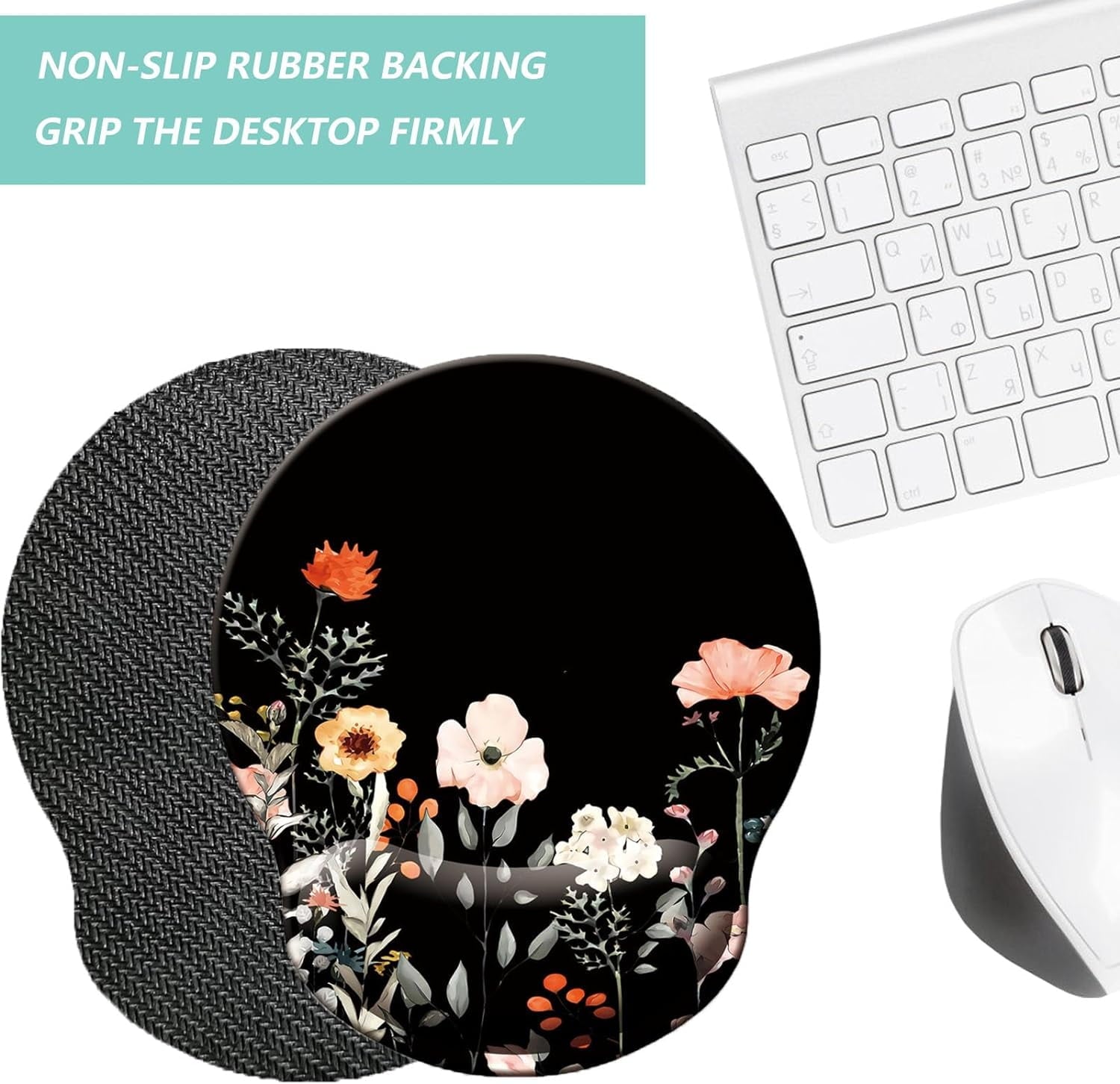 Mouse Pad with Wrist Support, Ergonomic Mouse Pad with Memory Foam Wrist Rest Cushion, Non- Rubber Base Gaming Mice Pad for Home Office Computer Laptop, Butterfly