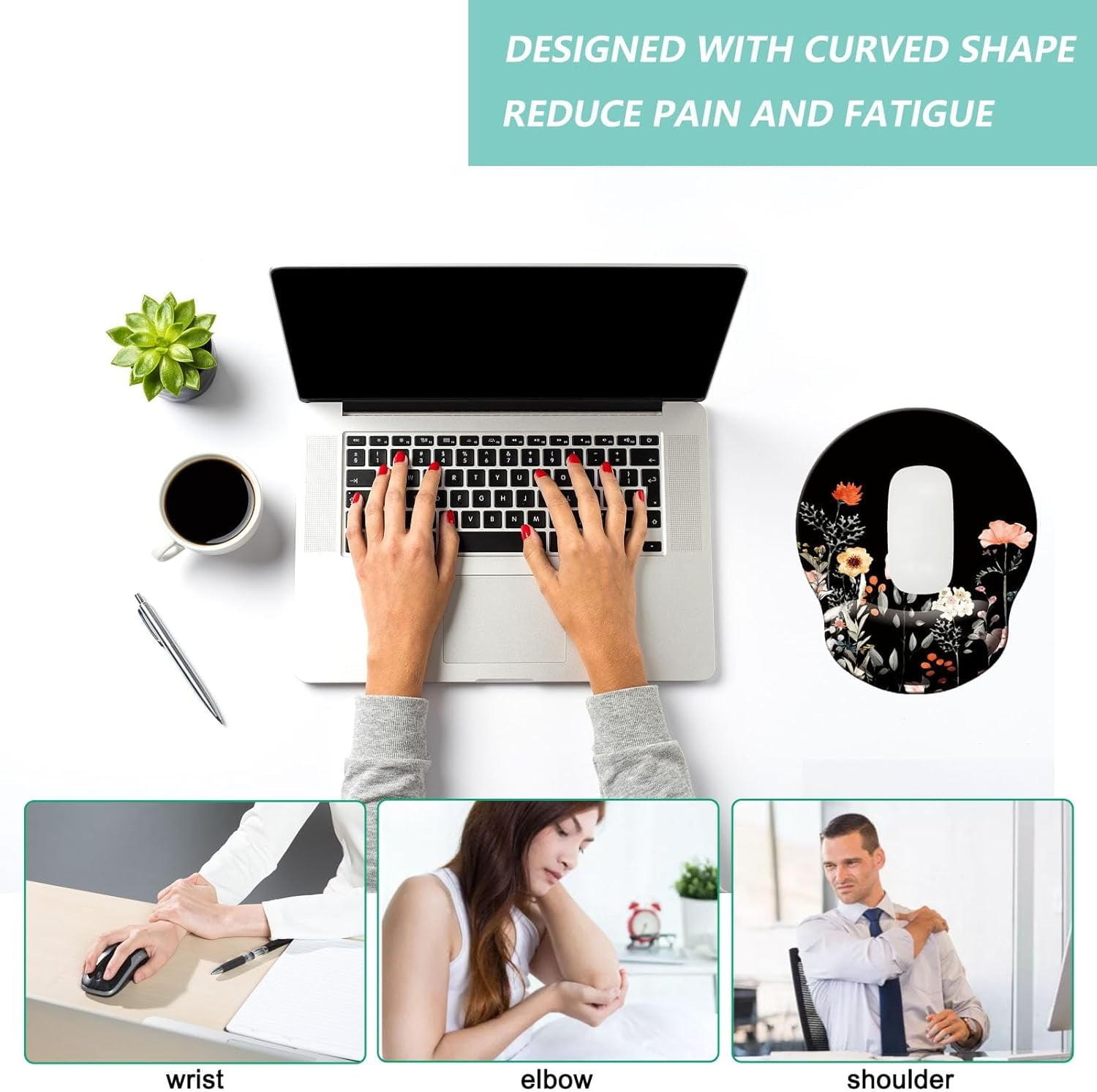Mouse Pad with Wrist Support, Ergonomic Mouse Pad with Memory Foam Wrist Rest Cushion, Non- Rubber Base Gaming Mice Pad for Home Office Computer Laptop, Butterfly