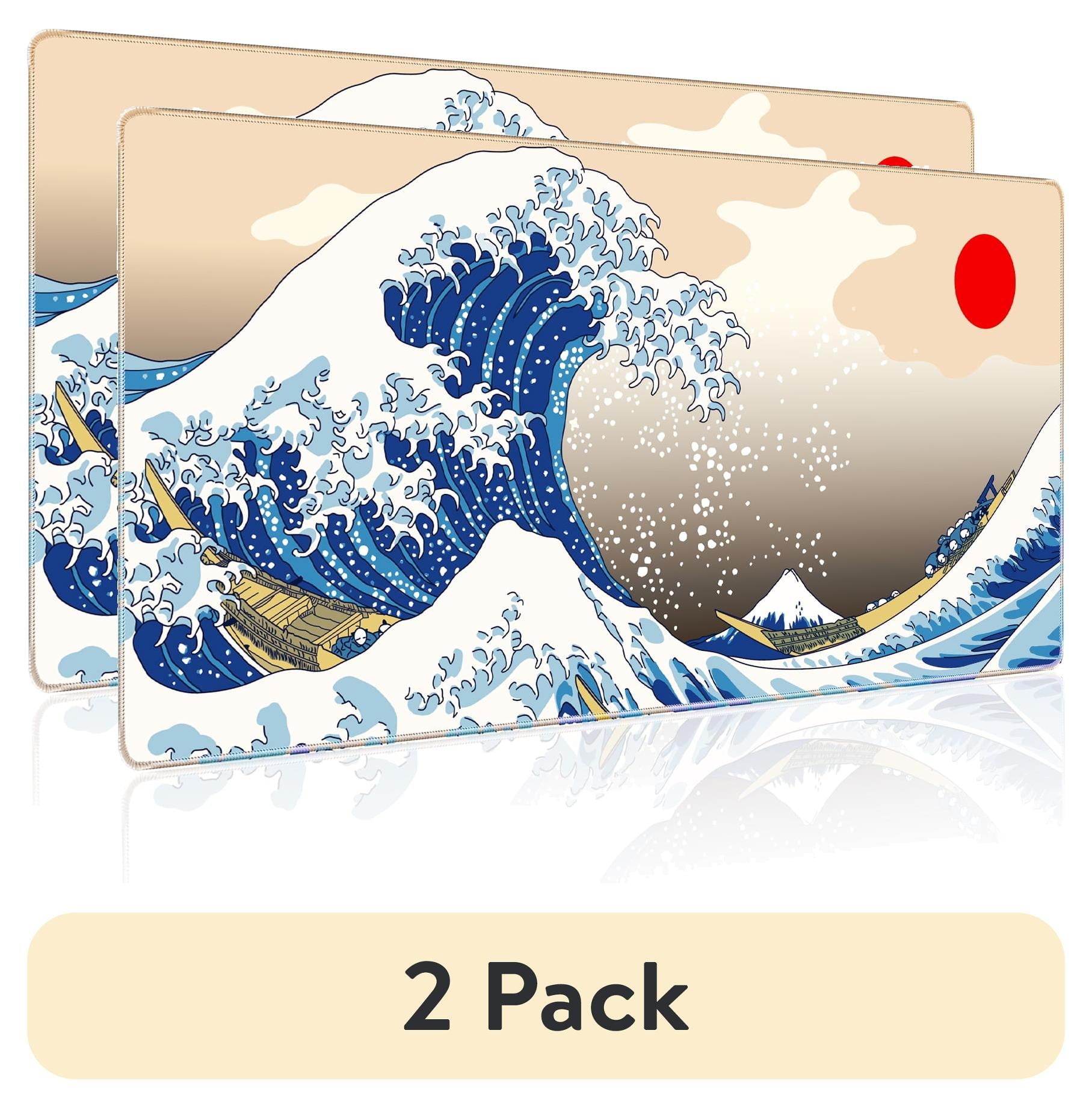 Gaming Mouse Pad 31.5x11.8IN Premium-Textured Non-Slip Rubber & Waterproof Mousepad with Stitched Edges for Gaming, Office & Home,Japanese Sea Wave-Black White