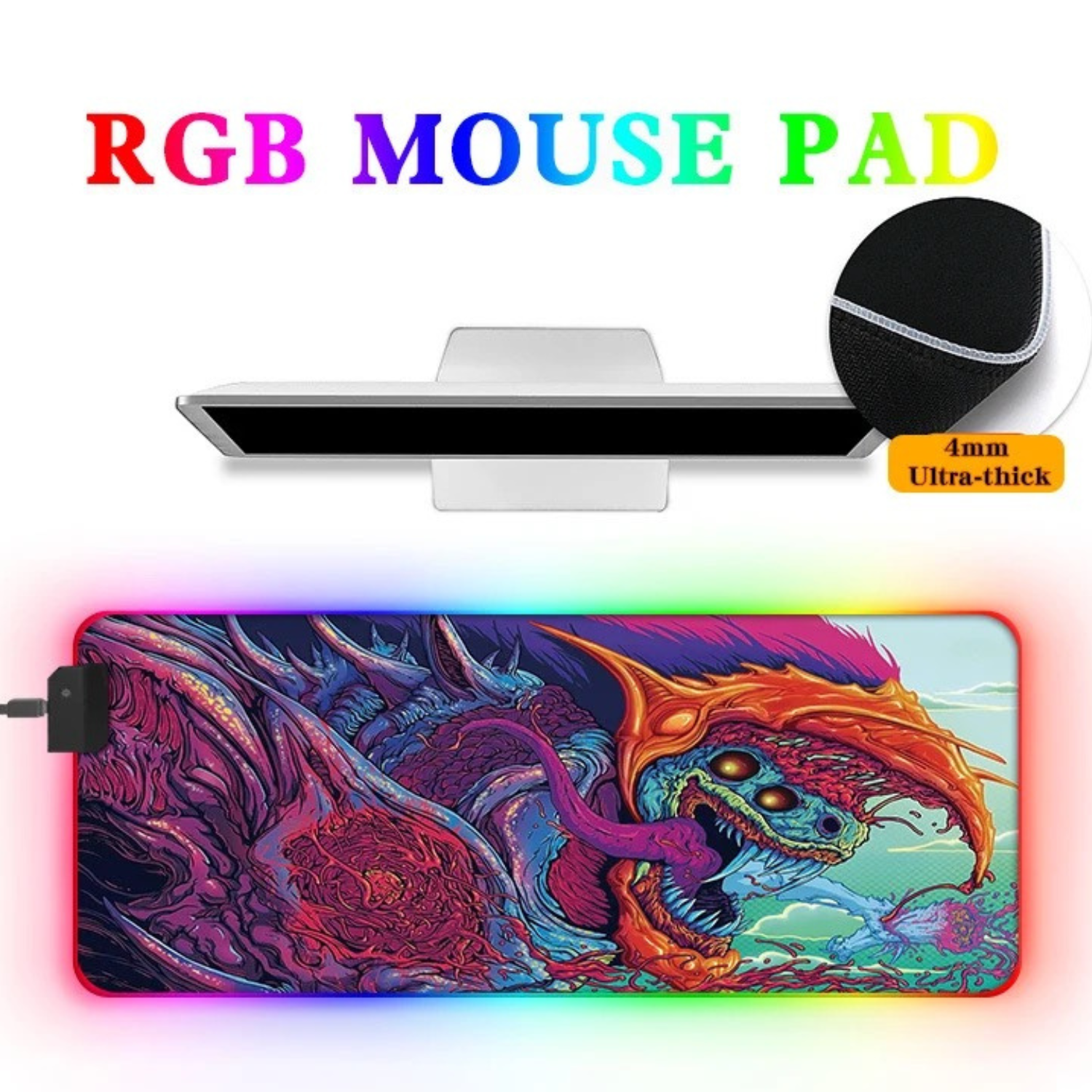 American Notions RGB Gaming Mouse Pad, Large Monster Desk Computer Rubber Mat  Multicolor