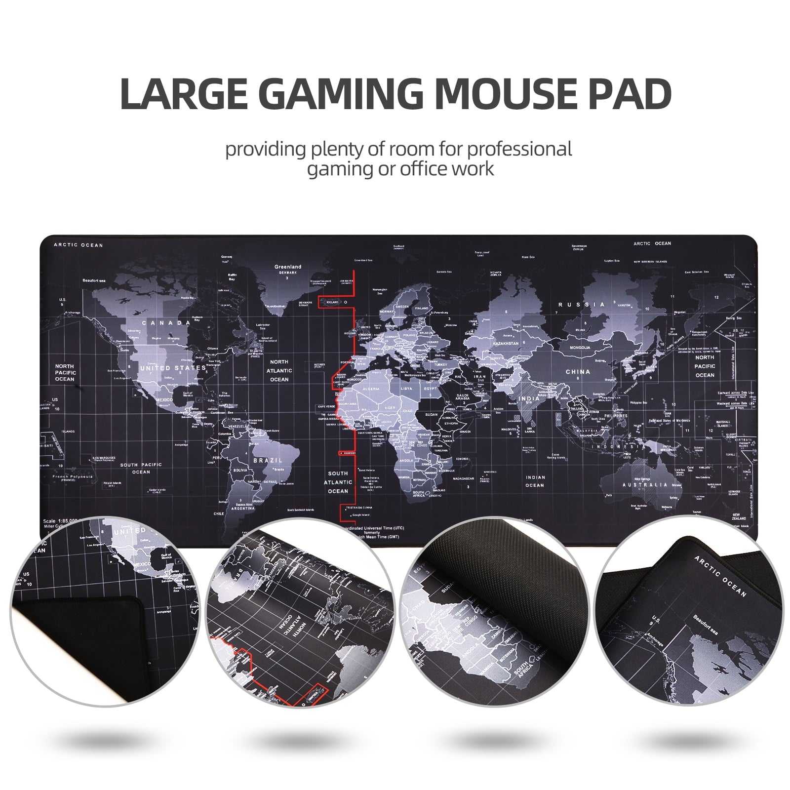 Jahosin Large Gaming Mouse Pad with Stitched Edges,[35.4x15.7In] Extended Mouse Pad with Non-Slip Natural Rubber Base for Gamer/Desktop/Office/Home 90x40 MapJ