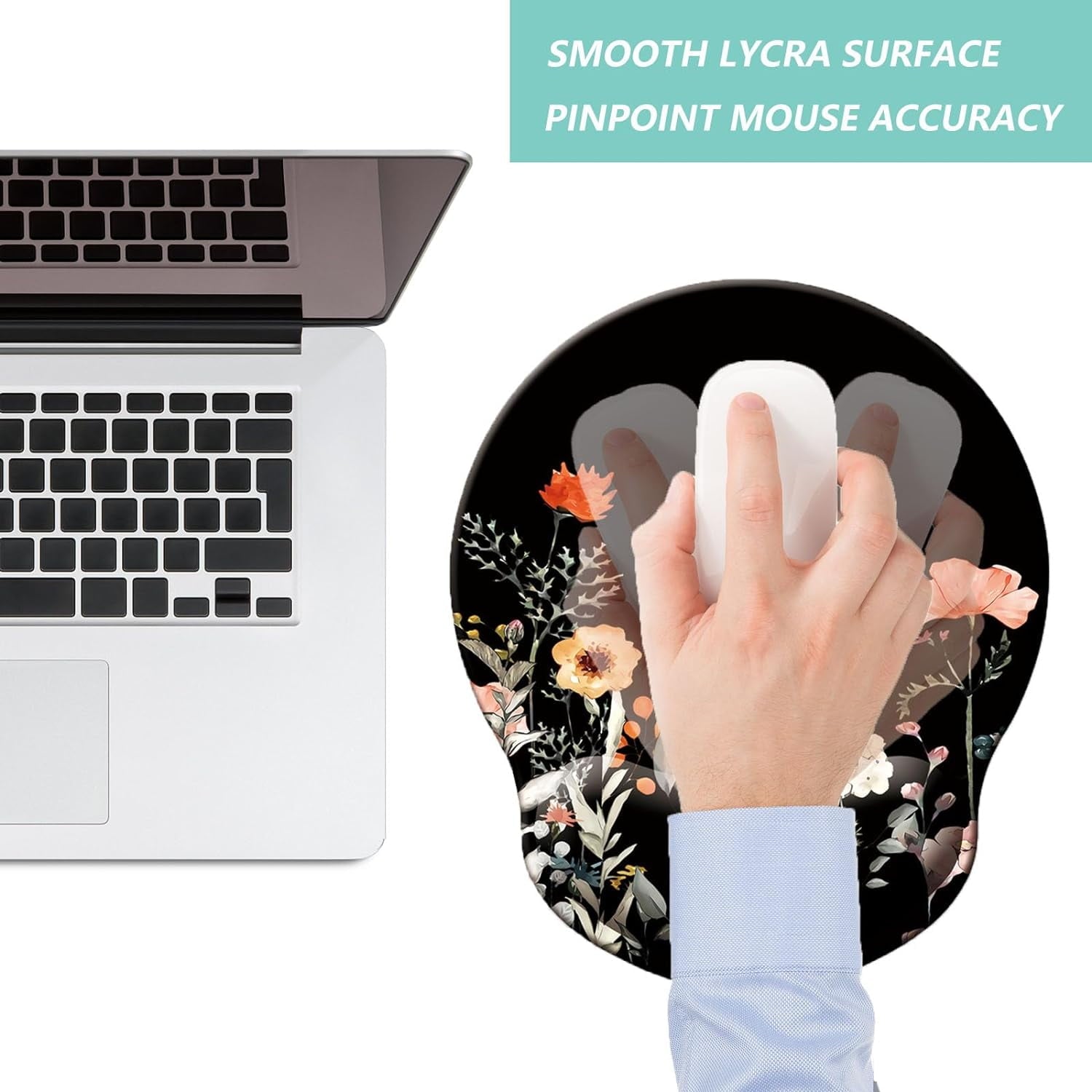 Mouse Pad with Wrist Support, Ergonomic Mouse Pad with Memory Foam Wrist Rest Cushion, Non- Rubber Base Gaming Mice Pad for Home Office Computer Laptop, Butterfly