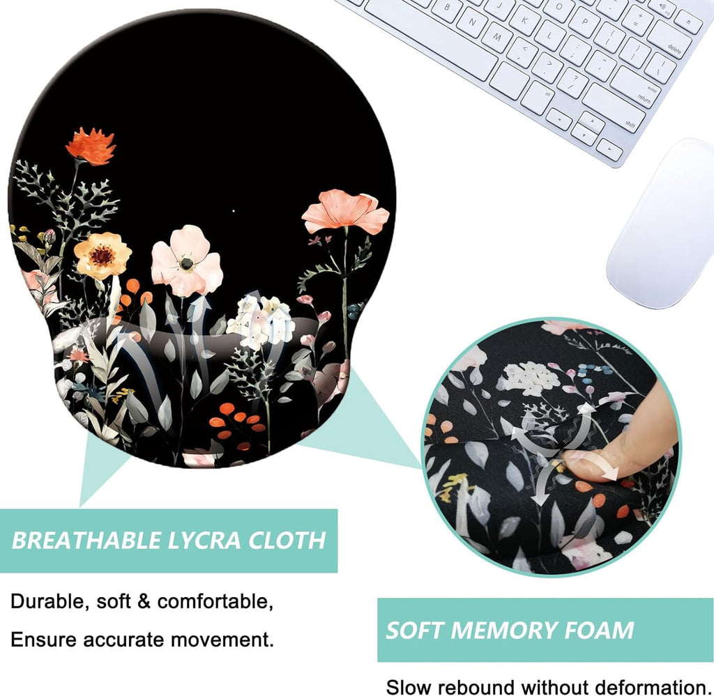 Mouse Pad with Wrist Support, Ergonomic Mouse Pad with Memory Foam Wrist Rest Cushion, Non- Rubber Base Gaming Mice Pad for Home Office Computer Laptop, Butterfly