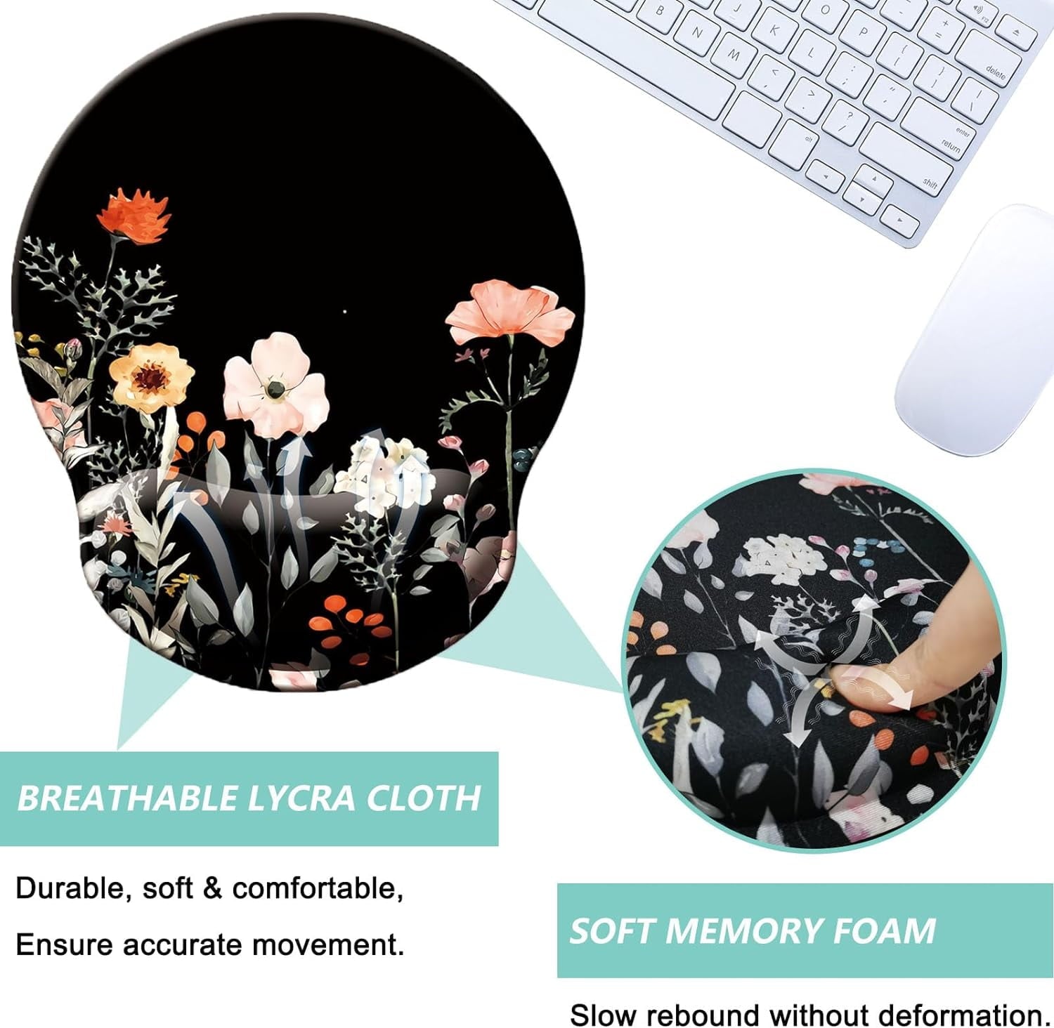 Mouse Pad with Wrist Support, Ergonomic Mouse Pad with Memory Foam Wrist Rest Cushion, Non- Rubber Base Gaming Mice Pad for Home Office Computer Laptop, Butterfly