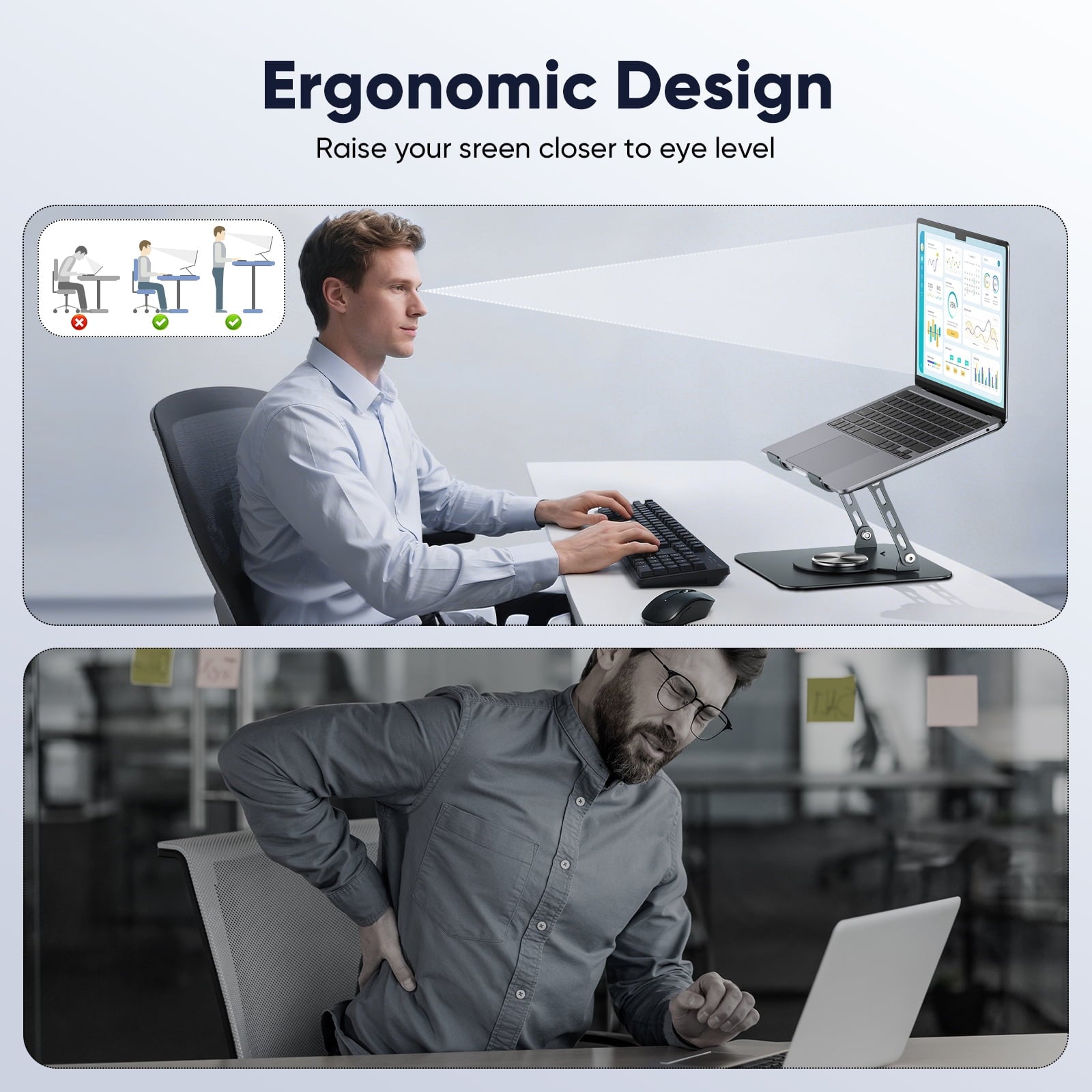 delpattern Laptop Stand with 360° Rotating Base, Laptop Stand for Desk, Carbon Steel Adjustable Stand for Laptop & Tablet, 8-17.3 inches Foldable Computer Holder