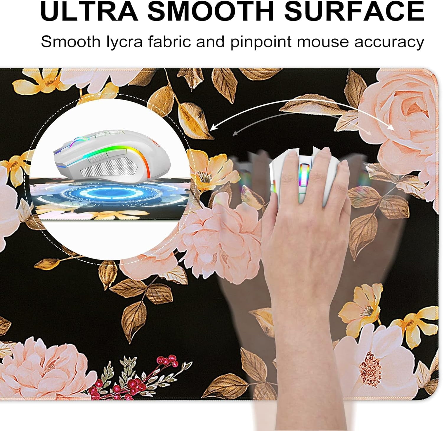 XXL Desk Mat, Gaming Mouse Pad Large, Office Desk Pads on Top of Desks with -Slip Base Long Mousepad Matt, Computer Keyboard Mat for Women, Girl, Decor Table Desktop, Pink Floral Flowers