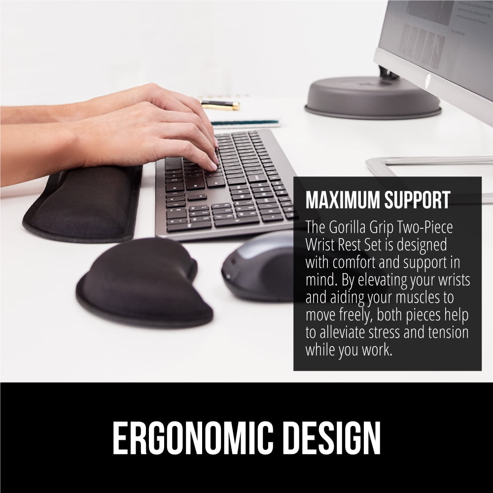 GORILLA GRIP Gel Memory Foam Wrist Rest for Computer Keyboard, Mouse, Ergonomic Design, Desk Pads, 2 Piece Set, Black
