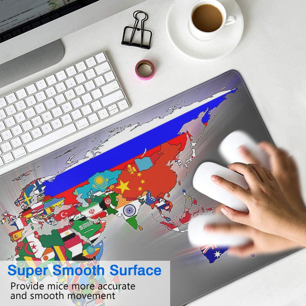 World Flag Map Mouse Pad (31.5x11.8 in) Extended Gaming Mousepad Non-Slip Rubber Base Desk mat for Desktop with Stitched Edges Computer mat for Desk XL