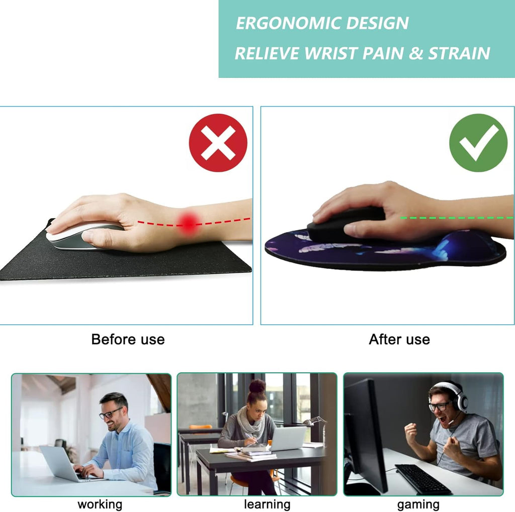 Mouse Pad with Wrist Support, Ergonomic Mouse Pad with Memory Foam Wrist Rest Cushion, Non- Rubber Base Gaming Mice Pad for Home Office Computer Laptop, Butterfly