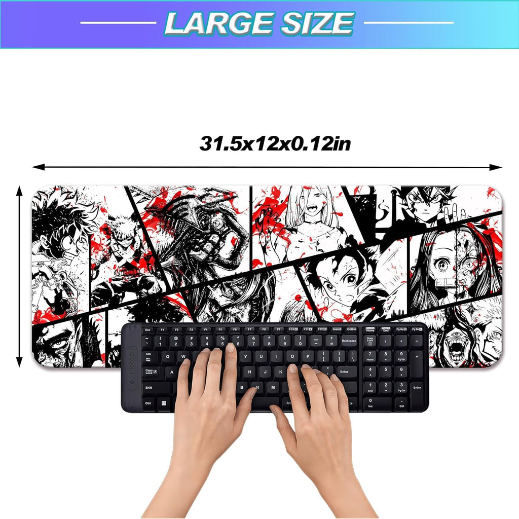 Anime Characters Desk Mat, Extended Large Anime Mouse Pad for Home Office, Non-Slip Rubber Base with Stitched Edges Gaming Desk Pad for Computer Keyboard and Laptop, 31.5x12x0.12inch(YF17)