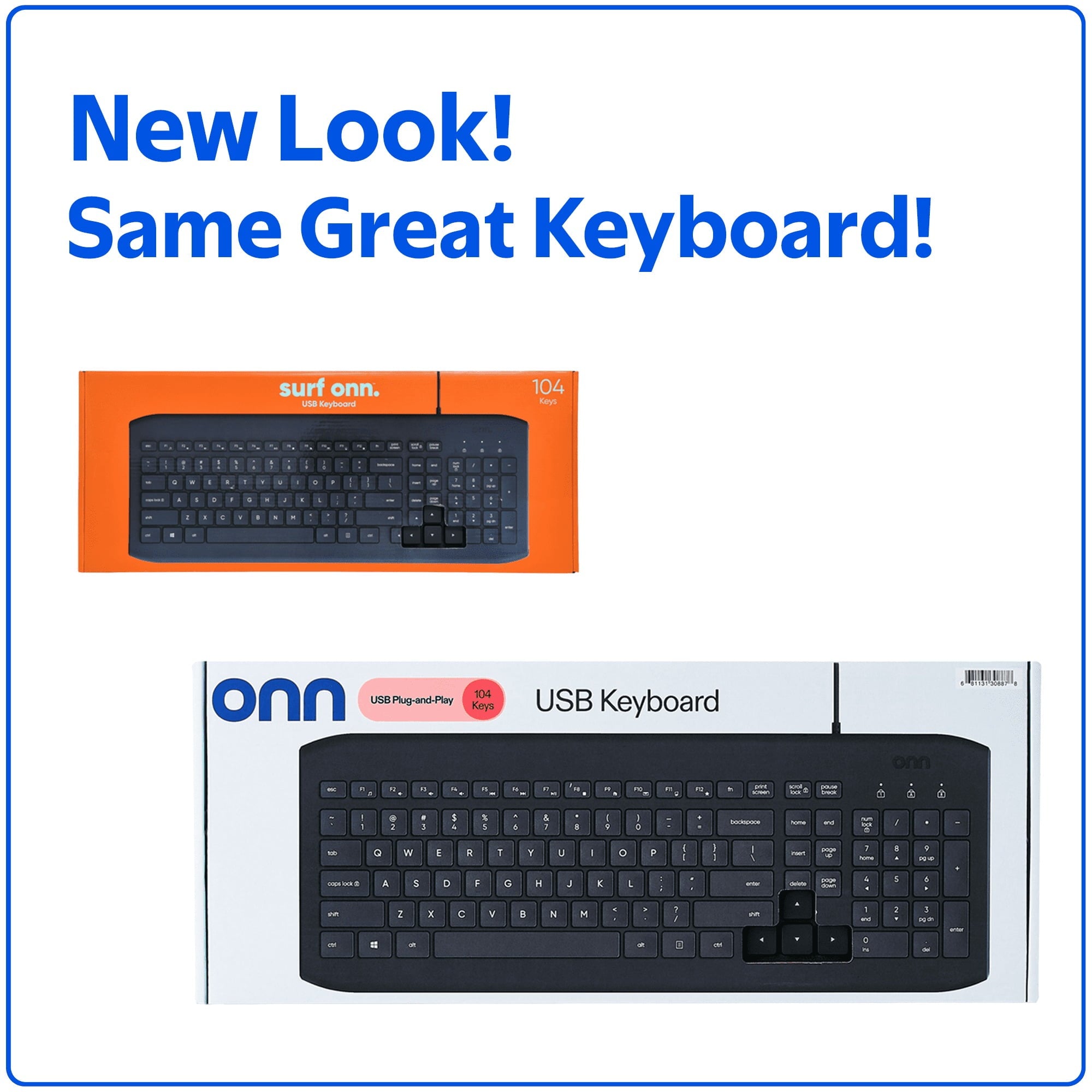 onn USB Computer Keyboard with 104-Keys, 5 ft Cable, Windows and Mac Compatible, Gray