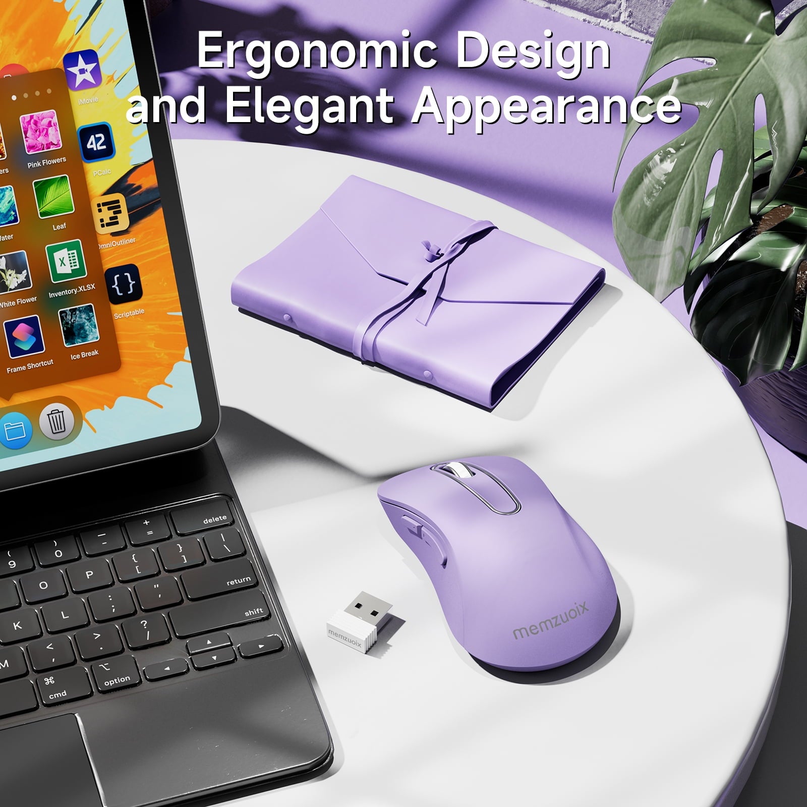 memzuoix Wireless Optical Mouse for Laptop, 5 Buttons 1400 DPI Wireless Mouse with USB Receiver, Cordless Computer Mice for Chromebook, Desktop, PC, Macbook, Lilac