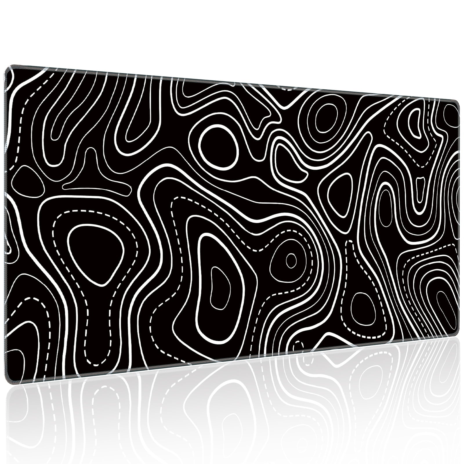 Gaming Mouse Pad 31.5x11.8IN Premium-Textured Non-Slip Rubber & Waterproof Mousepad with Stitched Edges for Gaming, Office & Home,Japanese Sea Wave-Black White