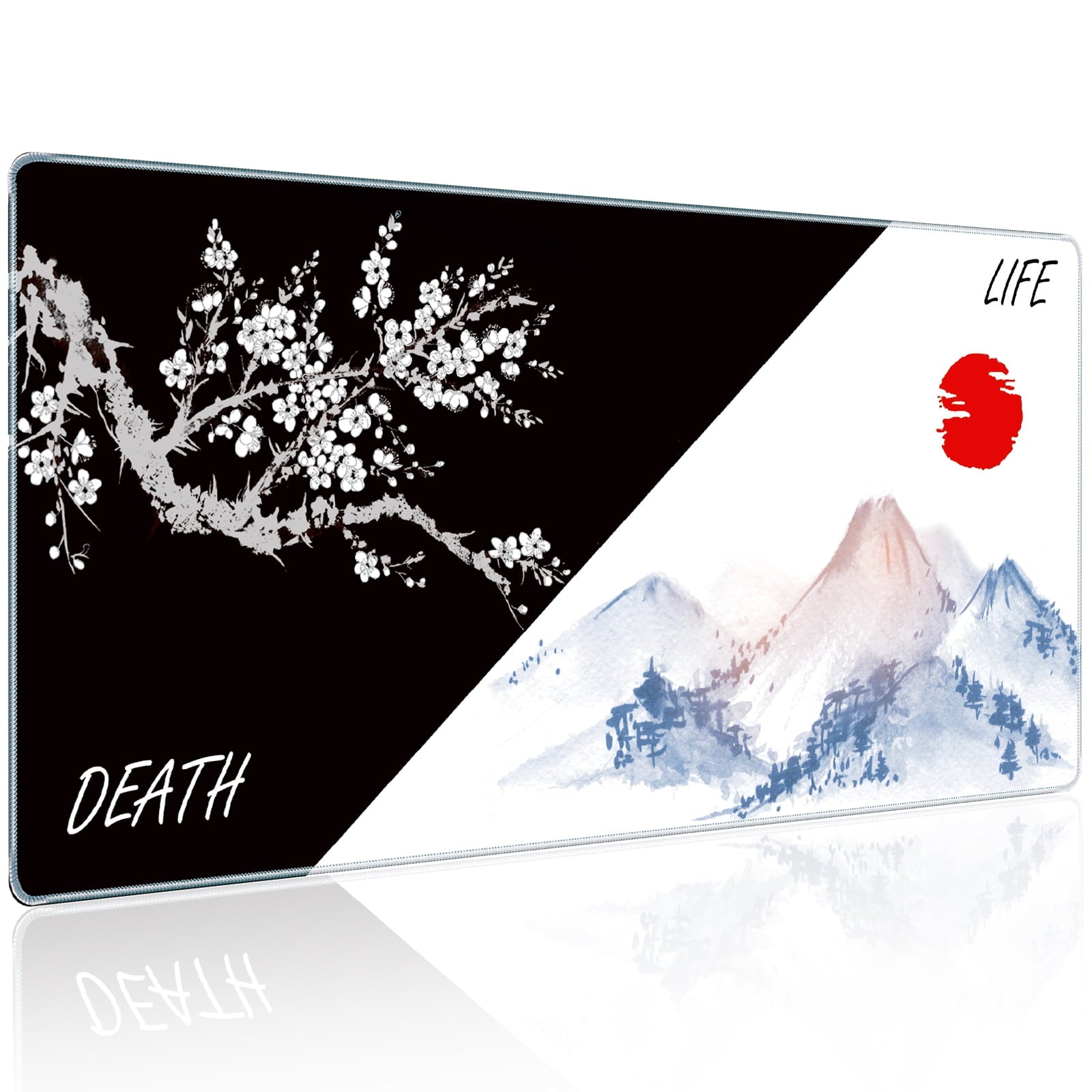 Gaming Mouse Pad 31.5x11.8IN Premium-Textured Non-Slip Rubber & Waterproof Mousepad with Stitched Edges for Gaming, Office & Home,Japanese Sea Wave-Black White