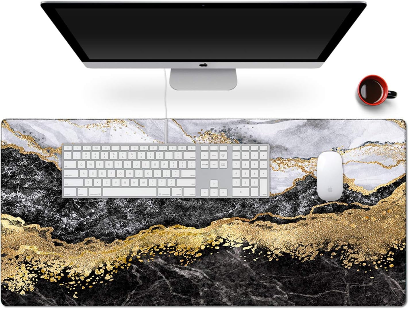 XXL Desk Mat, Gaming Mouse Pad Large, Office Desk Pads on Top of Desks with -Slip Base Long Mousepad Matt, Computer Keyboard Mat for Women, Girl, Decor Table Desktop, Pink Floral Flowers