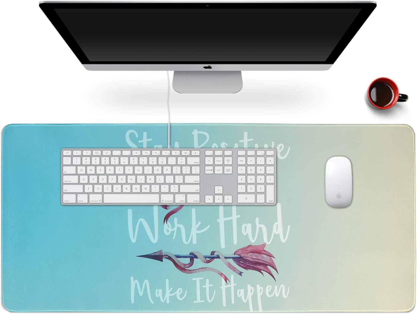XXL Desk Mat, Gaming Mouse Pad Large, Office Desk Pads on Top of Desks with -Slip Base Long Mousepad Matt, Computer Keyboard Mat for Women, Girl, Decor Table Desktop, Pink Floral Flowers