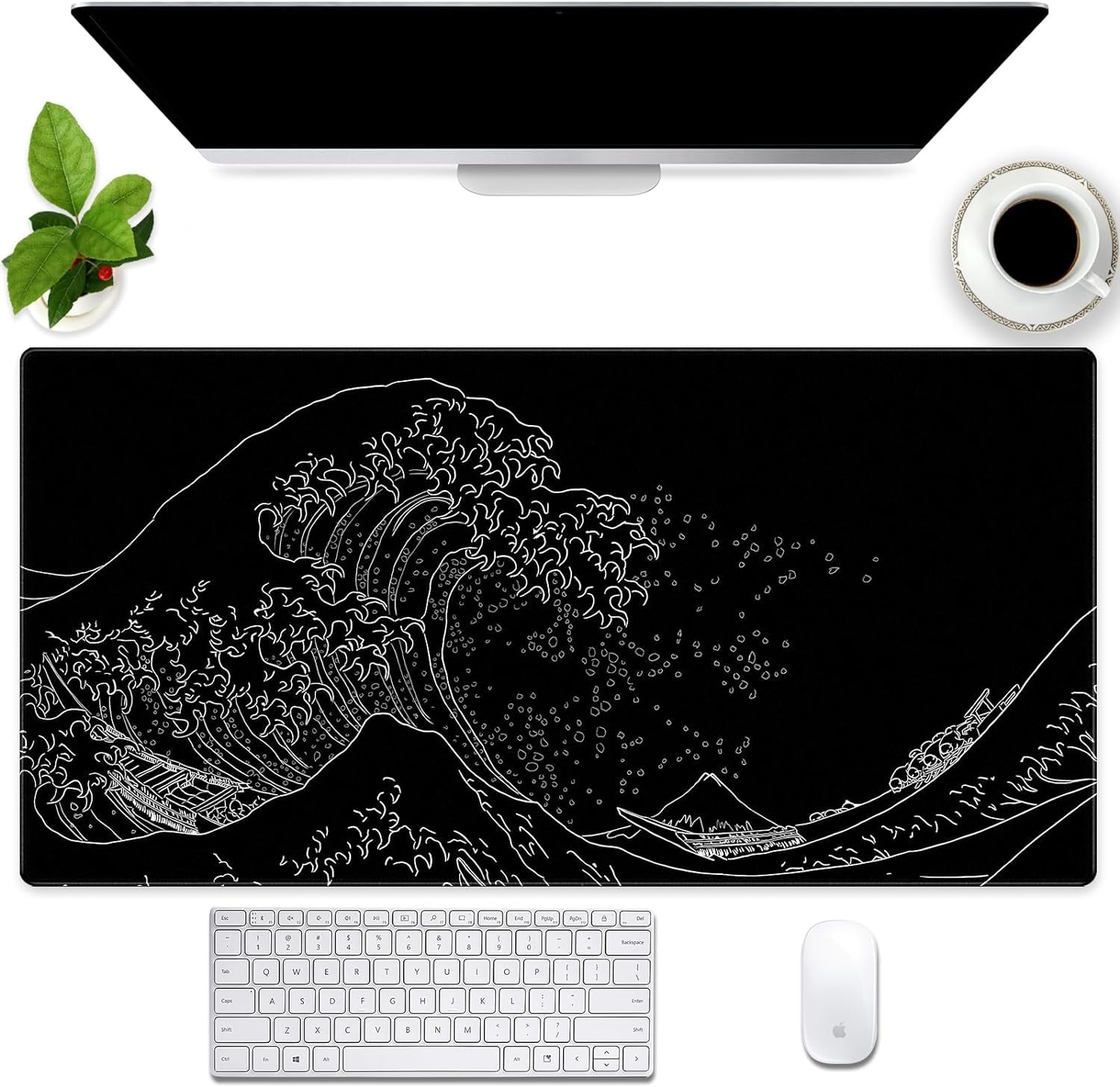 Extended XXL Large Gaming Mouse Pad with Stitched Edges Non-Slip Rubber Base Mousepad Cool Black and White Dragon Design Computer Pad Keyboard Mouse Pad 31.5 x 15.7 in