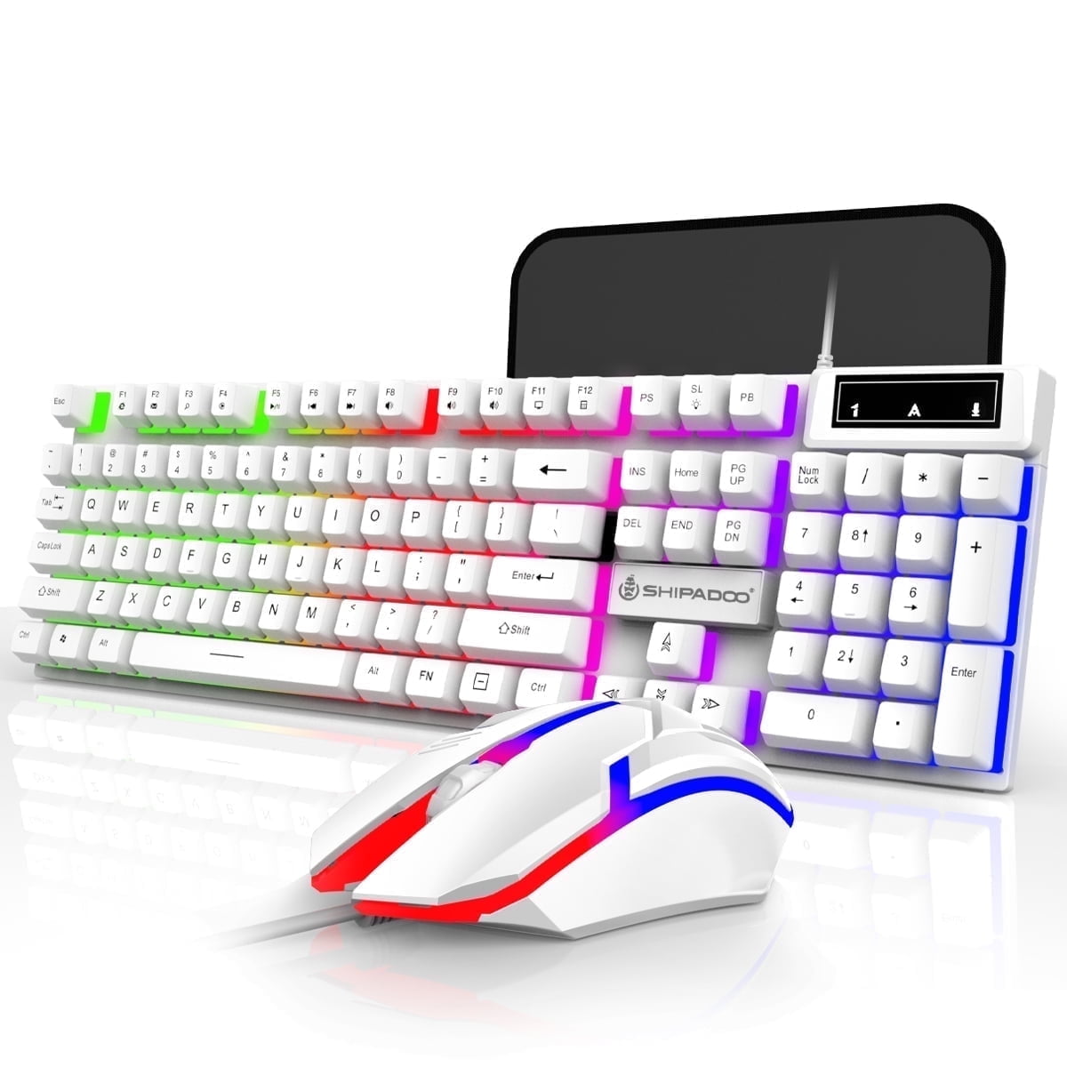 Gaming Keyboard and Mouse Combo, Rainbow LED Backlit Multimedia PC Gaming Keyboard, Office Keyboard Colorful Breathing Backlit Gaming Mouse for Working or Primer Gaming, Office Device,Pink