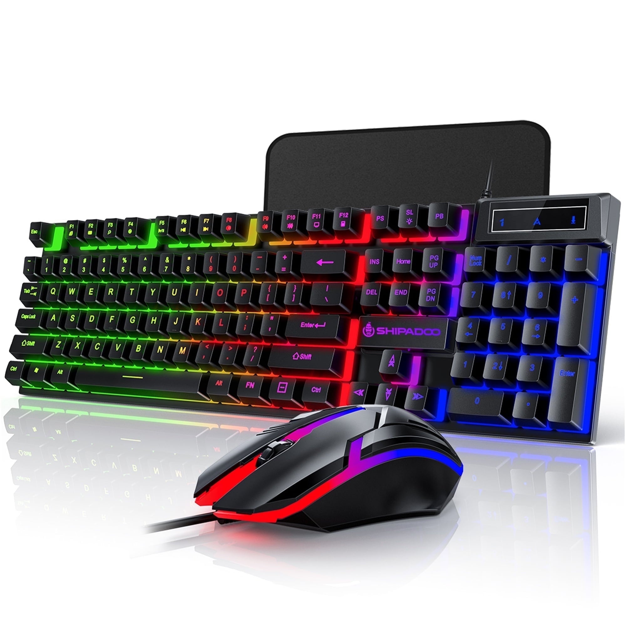 Gaming Keyboard and Mouse Combo, Rainbow LED Backlit Multimedia PC Gaming Keyboard, Office Keyboard Colorful Breathing Backlit Gaming Mouse for Working or Primer Gaming, Office Device,Pink