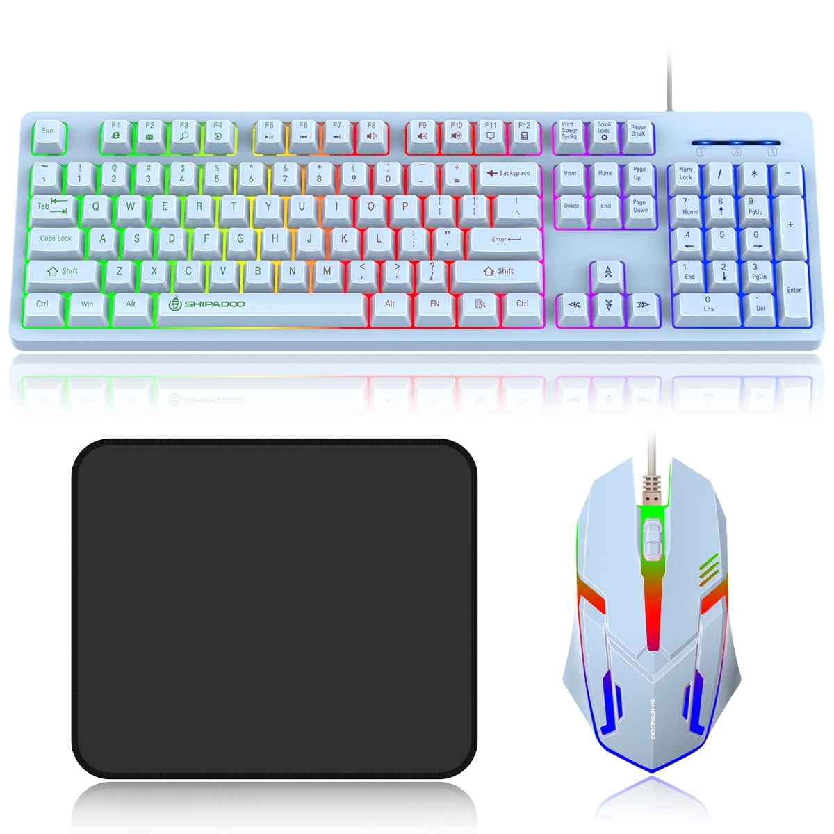 Gaming Keyboard and Mouse Combo, Rainbow LED Backlit Multimedia PC Gaming Keyboard, Office Keyboard Colorful Breathing Backlit Gaming Mouse for Working or Primer Gaming, Office Device,Pink