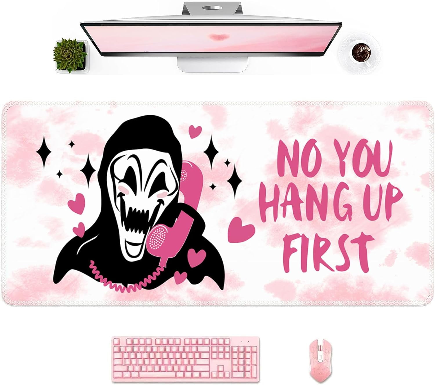 XXL Desk Mat, Gaming Mouse Pad Large, Office Desk Pads on Top of Desks with -Slip Base Long Mousepad Matt, Computer Keyboard Mat for Women, Girl, Decor Table Desktop, Pink Floral Flowers