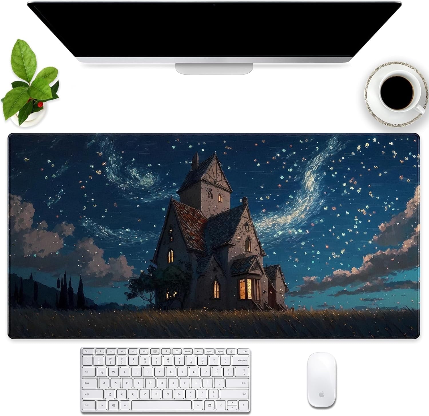 Extended XXL Large Gaming Mouse Pad with Stitched Edges Non-Slip Rubber Base Mousepad Cool Black and White Dragon Design Computer Pad Keyboard Mouse Pad 31.5 x 15.7 in