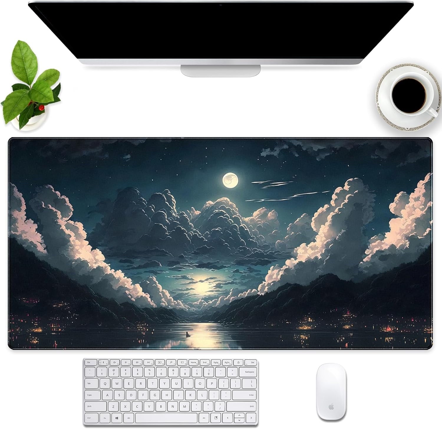 Extended XXL Large Gaming Mouse Pad with Stitched Edges Non-Slip Rubber Base Mousepad Cool Black and White Dragon Design Computer Pad Keyboard Mouse Pad 31.5 x 15.7 in