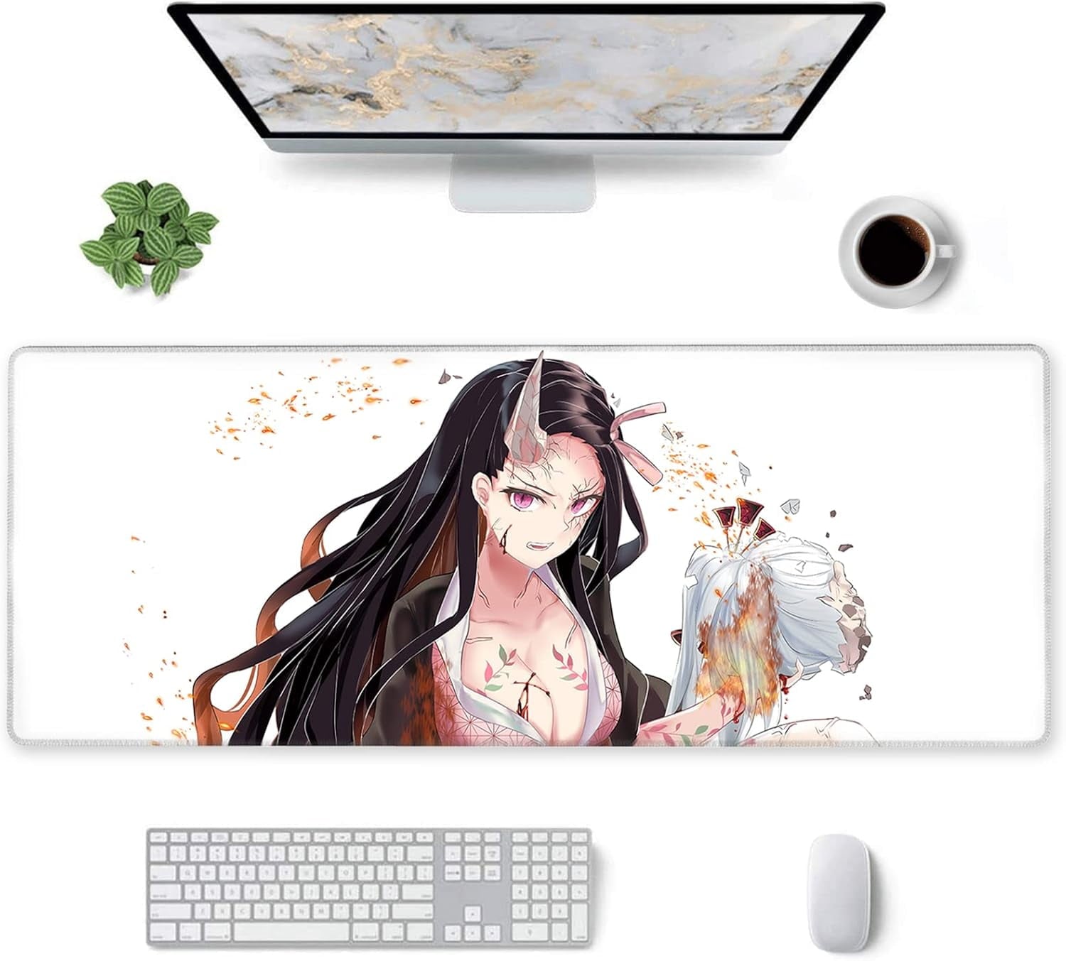 Large Mouse Pad for Demon Slayer - Non Slip Rubber Base Gaming Anime Mouse Pad for Computer | Kimetsu No Yaiba 11.8 X 31.5in Home Office Long Mouse Mat