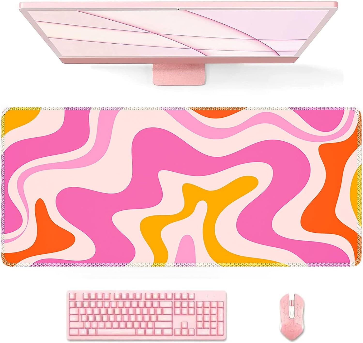 XXL Desk Mat, Gaming Mouse Pad Large, Office Desk Pads on Top of Desks with -Slip Base Long Mousepad Matt, Computer Keyboard Mat for Women, Girl, Decor Table Desktop, Pink Floral Flowers