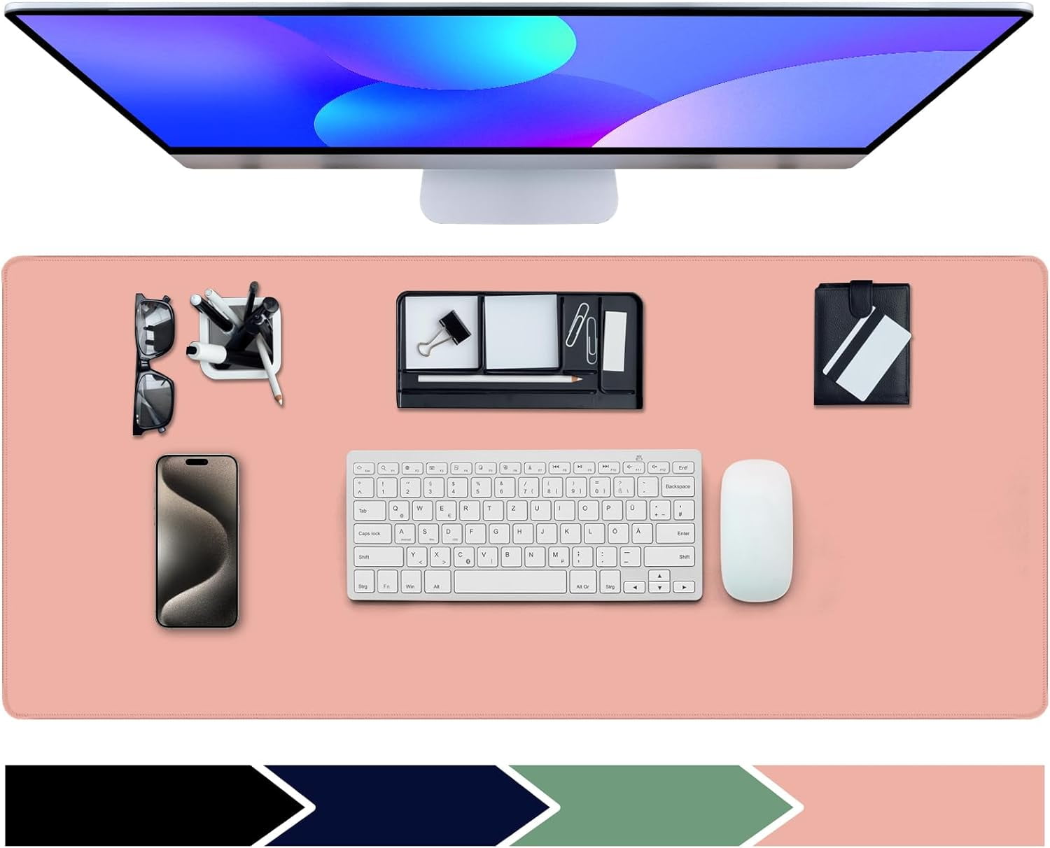 Gaming Mouse Pad 31.5x11.8IN Premium-Textured Non-Slip Rubber & Waterproof Mousepad with Stitched Edges for Gaming, Office & Home,Japanese Sea Wave-Black White