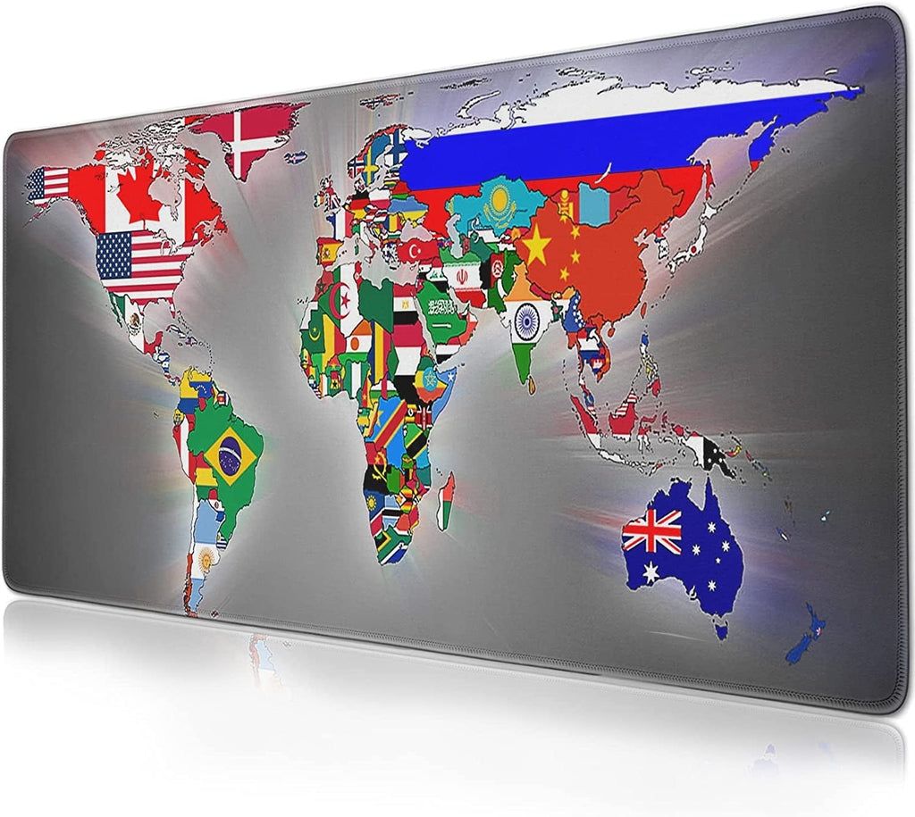 World Flag Map Mouse Pad (31.5x11.8 in) Extended Gaming Mousepad Non-Slip Rubber Base Desk mat for Desktop with Stitched Edges Computer mat for Desk XL
