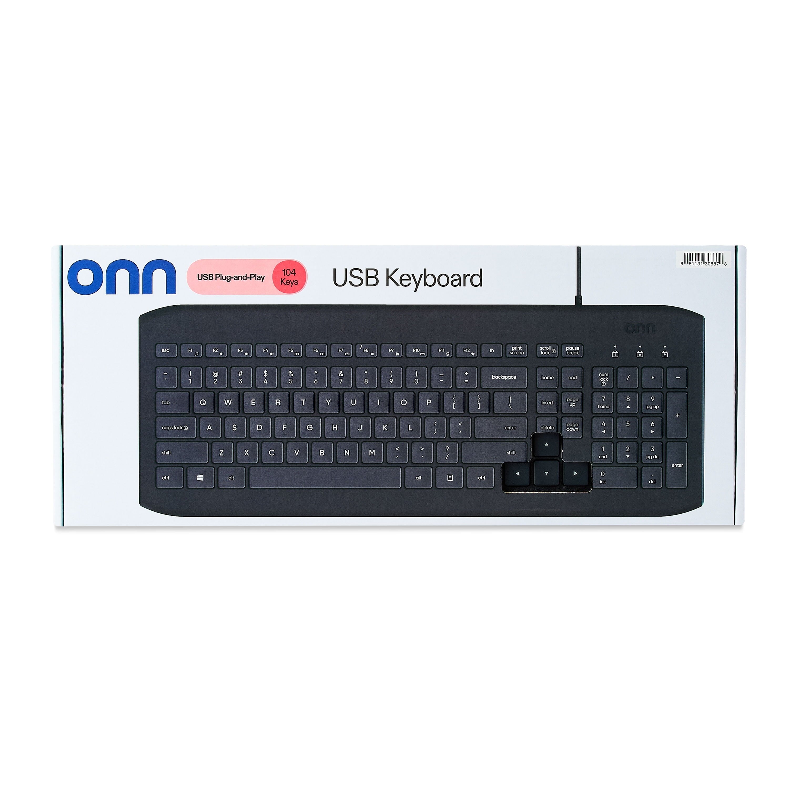 onn USB Computer Keyboard with 104-Keys, 5 ft Cable, Windows and Mac Compatible, Gray