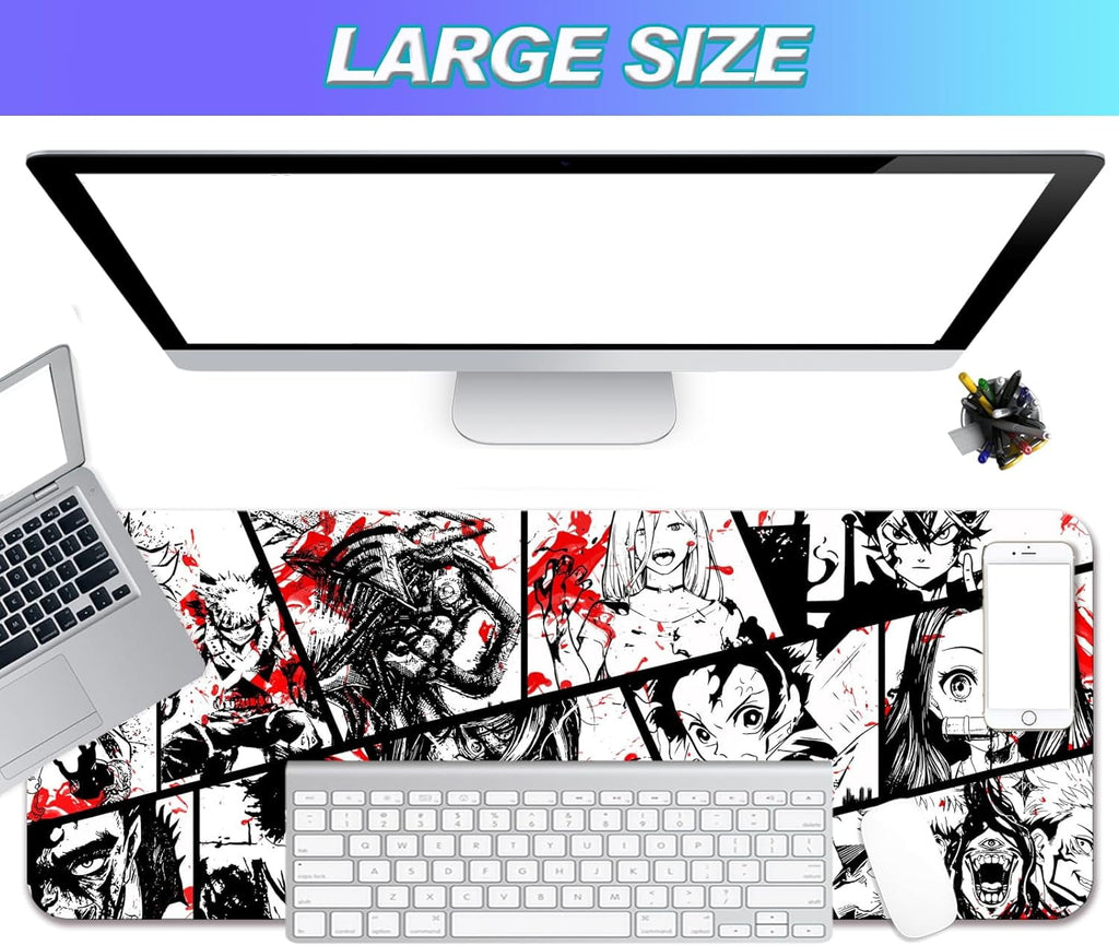 Anime Characters Desk Mat, Extended Large Anime Mouse Pad for Home Office, Non-Slip Rubber Base with Stitched Edges Gaming Desk Pad for Computer Keyboard and Laptop, 31.5x12x0.12inch(YF17)