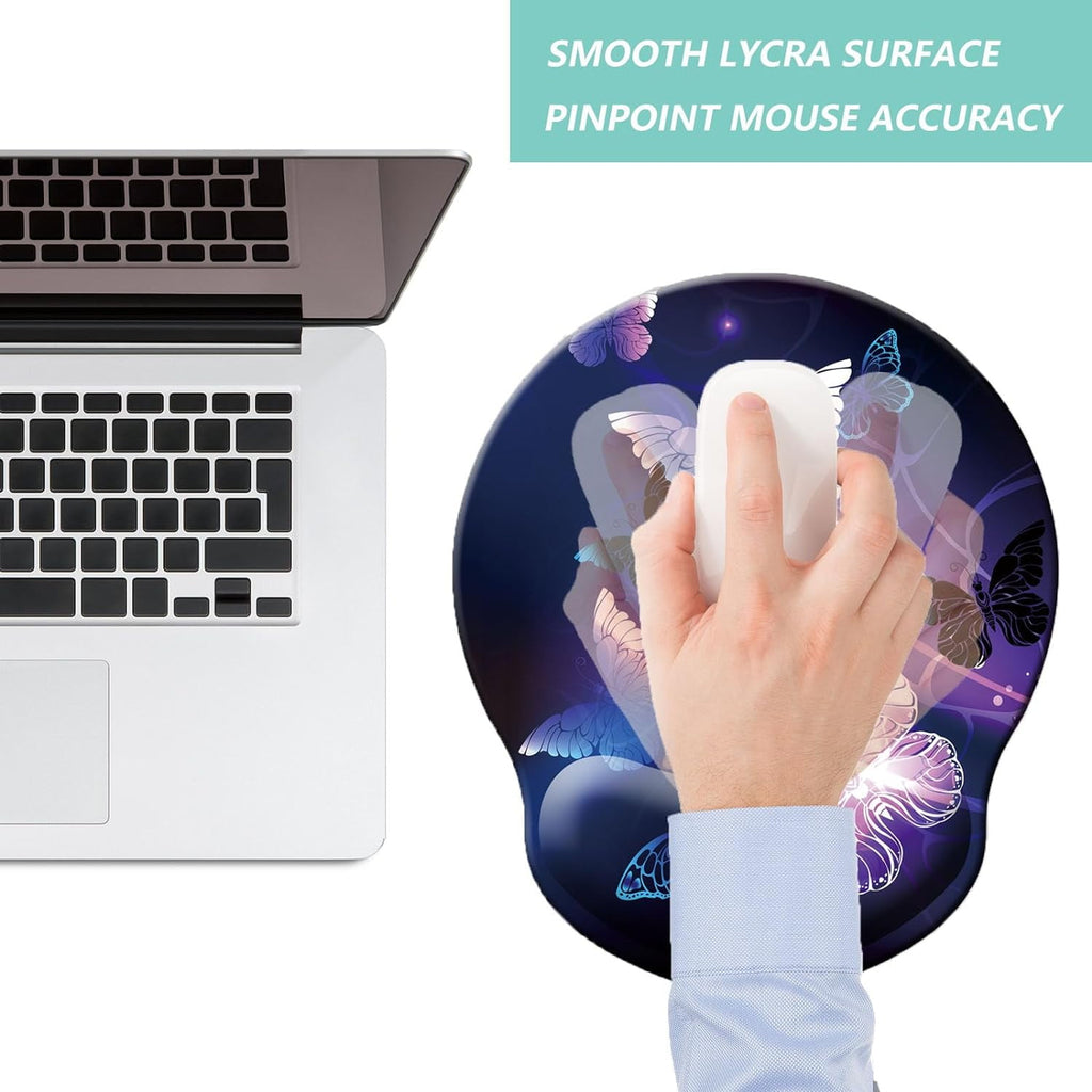 Mouse Pad with Wrist Support, Ergonomic Mouse Pad with Memory Foam Wrist Rest Cushion, Non- Rubber Base Gaming Mice Pad for Home Office Computer Laptop, Butterfly