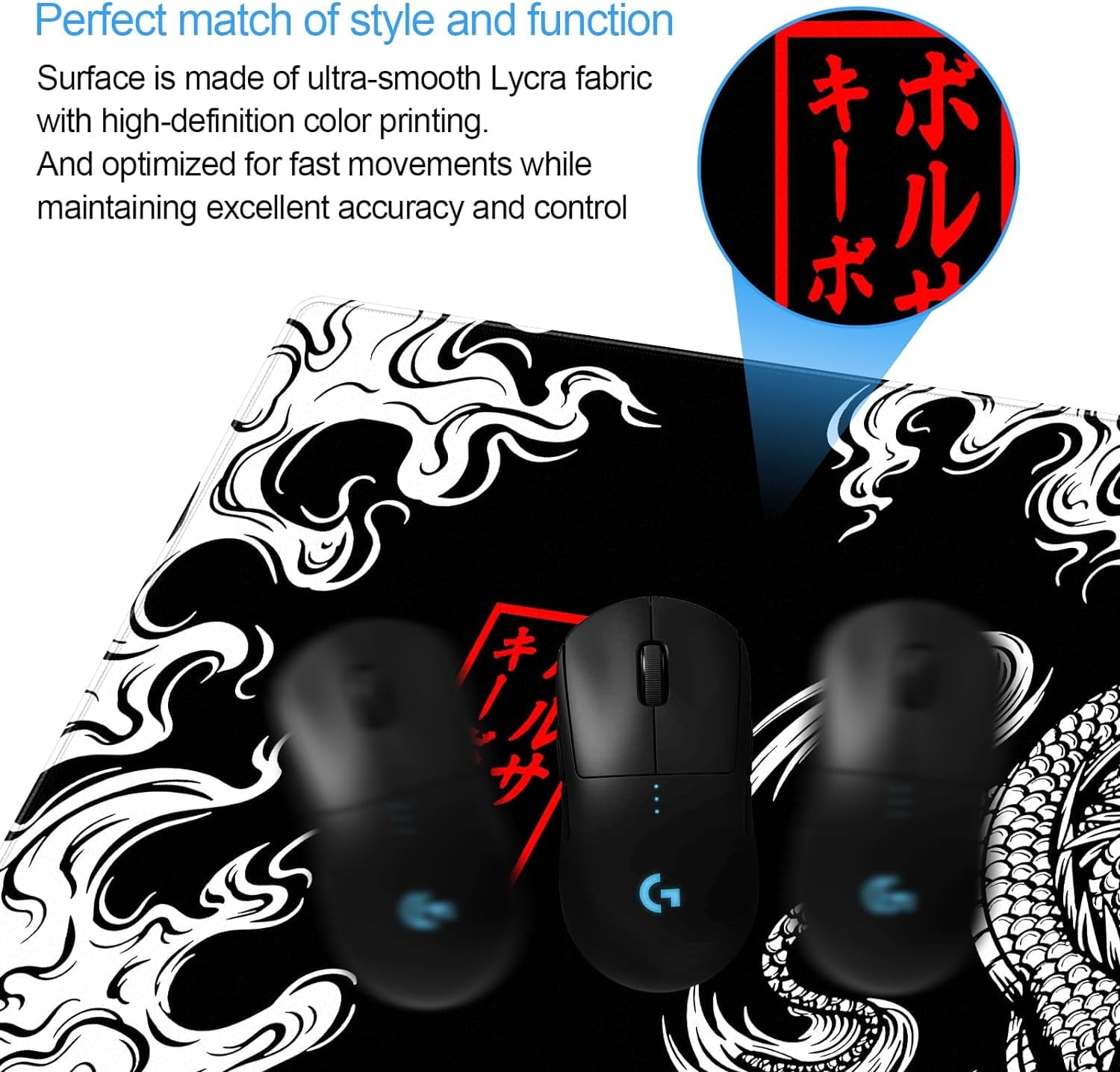 Extended XXL Large Gaming Mouse Pad with Stitched Edges Non-Slip Rubber Base Mousepad Cool Black and White Dragon Design Computer Pad Keyboard Mouse Pad 31.5 x 15.7 in