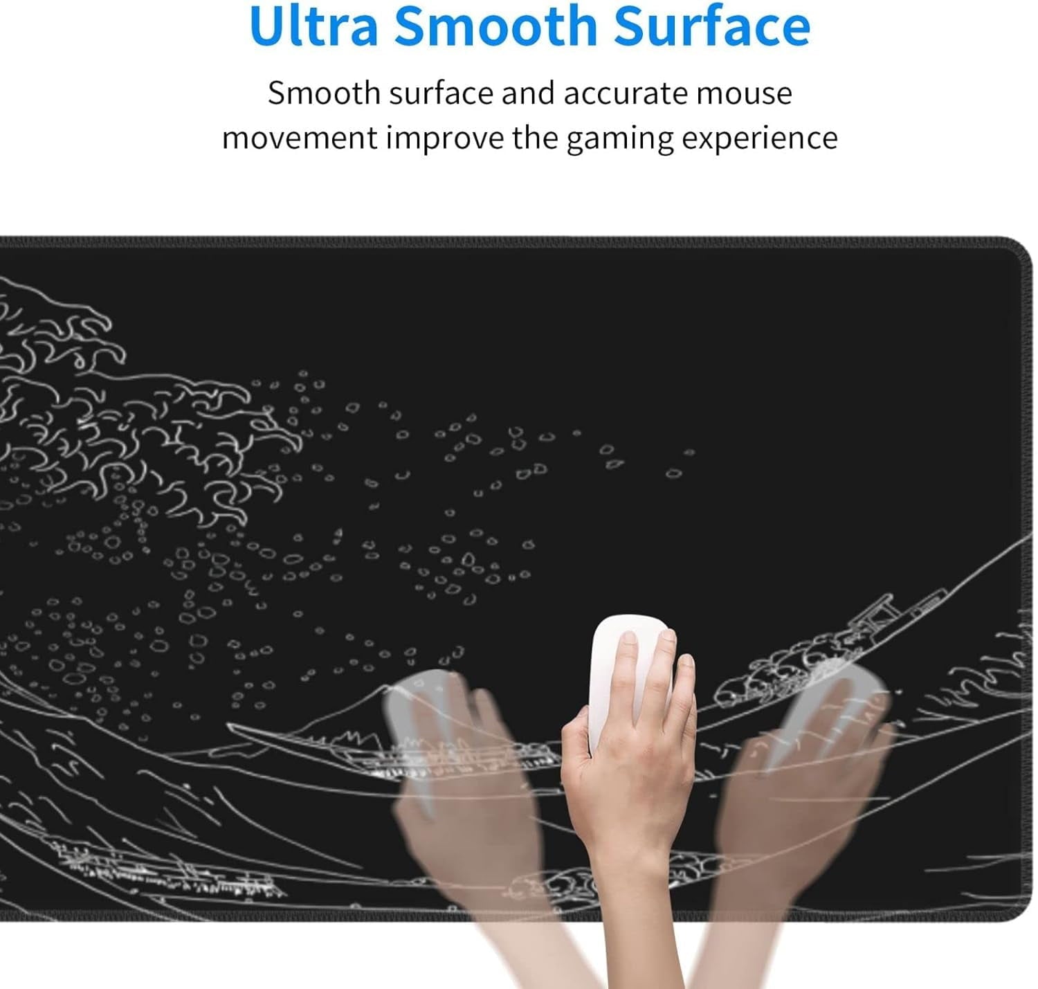 QCQHDU Japanese Sea Wave Large Mouse Pad, Anime Black Gaming, 3mm Thick Non-Slip Rubber Base Mice Pad for Gamer,Office & Home, 31.5 X 11.8 Inch