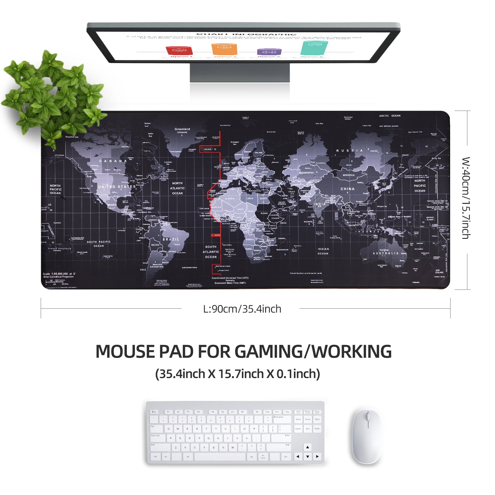 Jahosin Large Gaming Mouse Pad with Stitched Edges,[35.4x15.7In] Extended Mouse Pad with Non-Slip Natural Rubber Base for Gamer/Desktop/Office/Home 90x40 MapJ