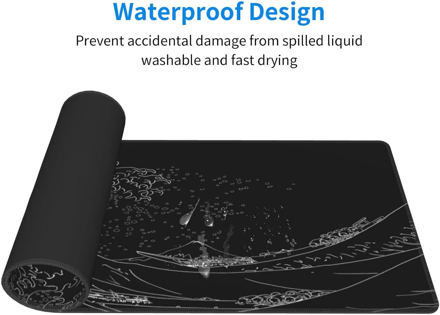 QCQHDU Japanese Sea Wave Large Mouse Pad, Anime Black Gaming, 3mm Thick Non-Slip Rubber Base Mice Pad for Gamer,Office & Home, 31.5 X 11.8 Inch