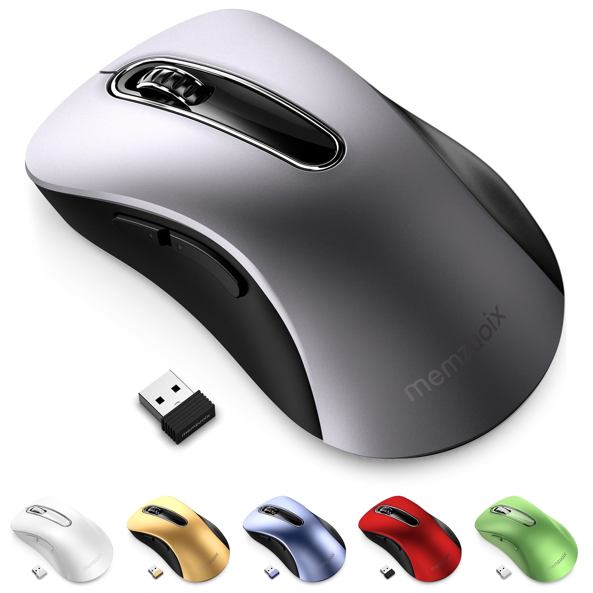 memzuoix Wireless Optical Mouse for Laptop, 5 Buttons 1400 DPI Wireless Mouse with USB Receiver, Cordless Computer Mice for Chromebook, Desktop, PC, Macbook, Lilac