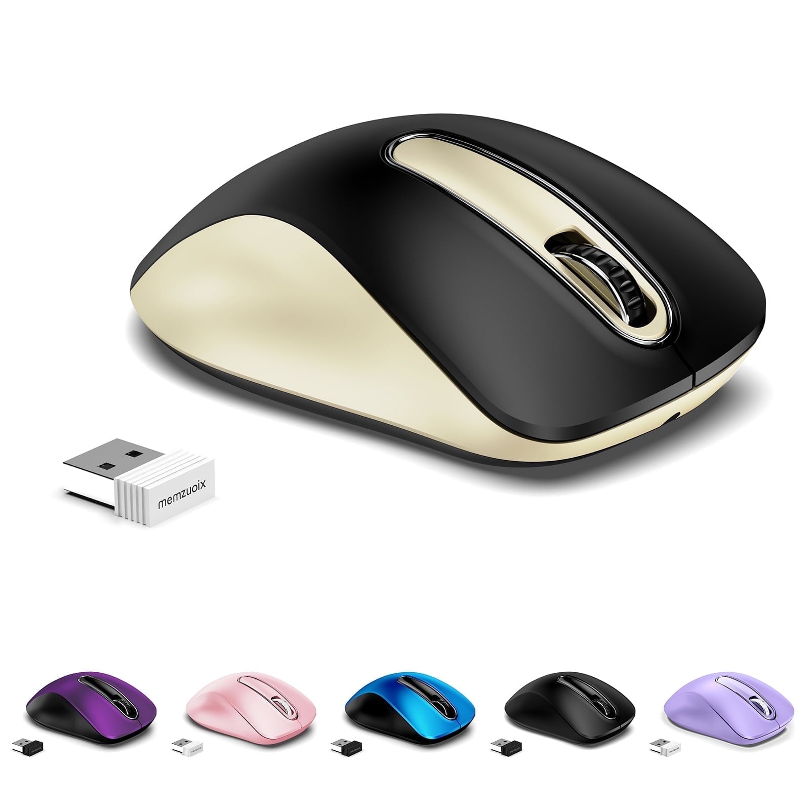 memzuoix Wireless Optical Mouse for Laptop, 5 Buttons 1400 DPI Wireless Mouse with USB Receiver, Cordless Computer Mice for Chromebook, Desktop, PC, Macbook, Lilac