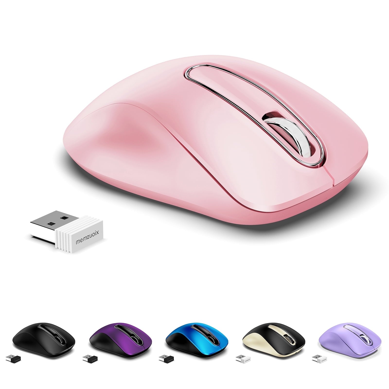 memzuoix Wireless Optical Mouse for Laptop, 5 Buttons 1400 DPI Wireless Mouse with USB Receiver, Cordless Computer Mice for Chromebook, Desktop, PC, Macbook, Lilac