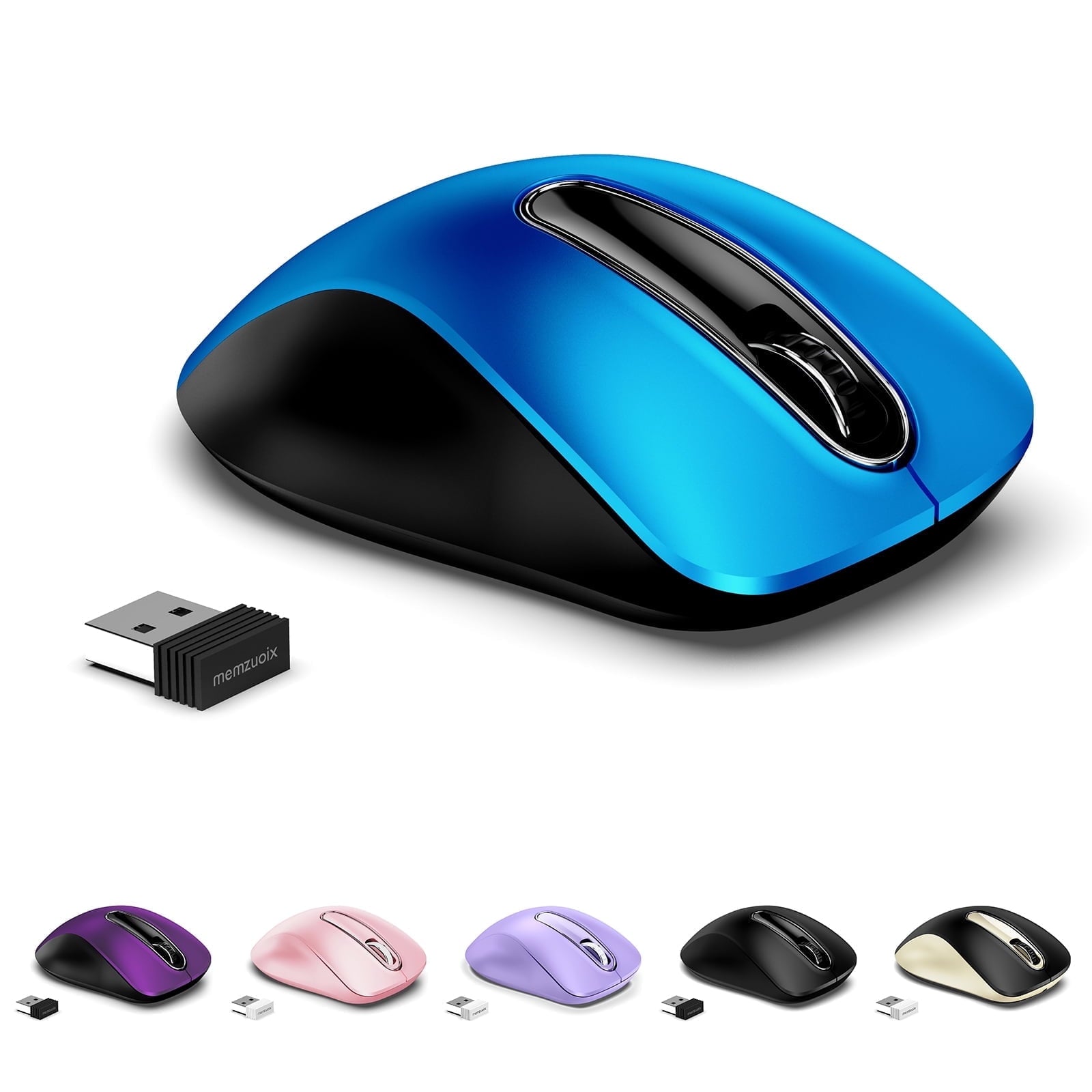 memzuoix Wireless Optical Mouse for Laptop, 5 Buttons 1400 DPI Wireless Mouse with USB Receiver, Cordless Computer Mice for Chromebook, Desktop, PC, Macbook, Lilac