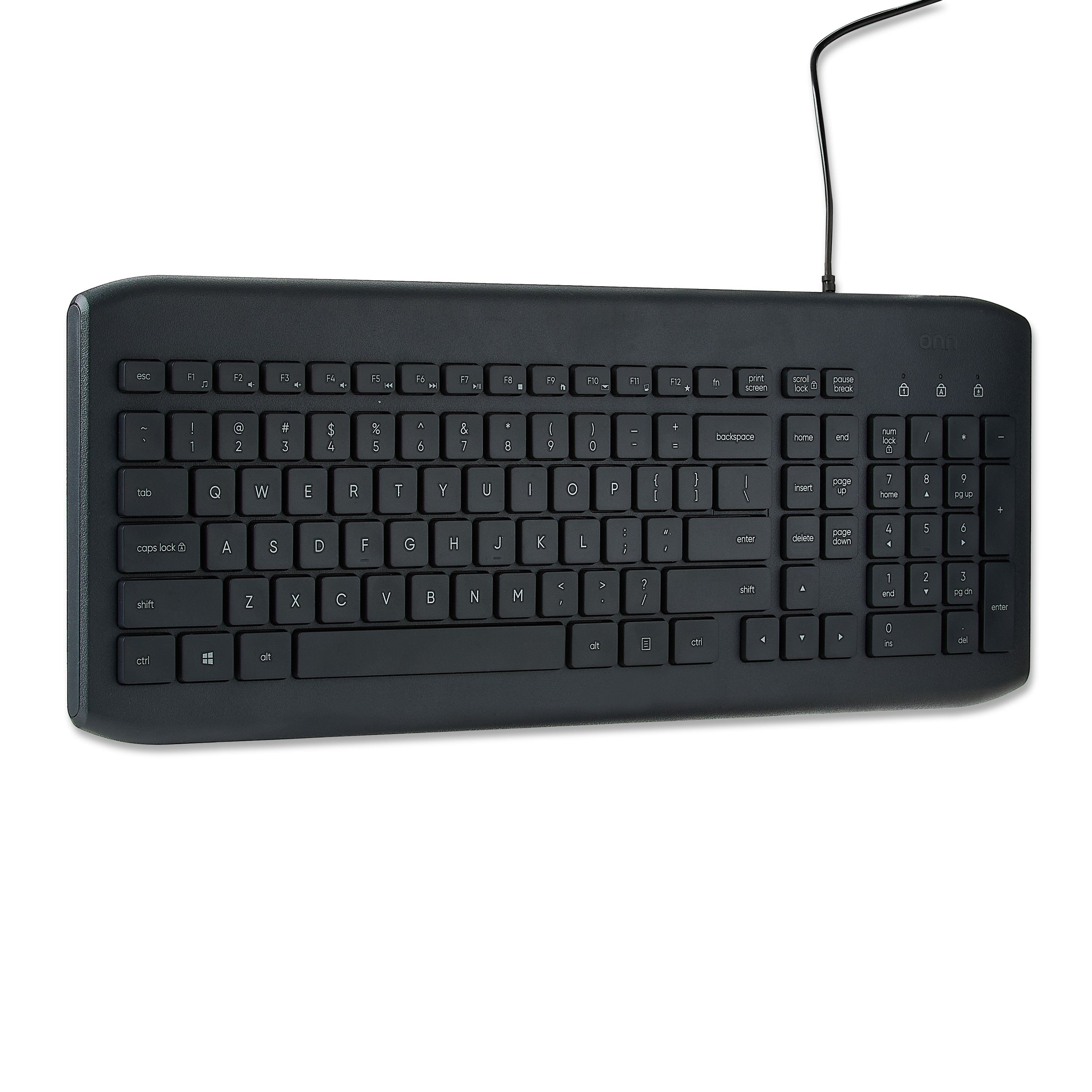 onn USB Computer Keyboard with 104-Keys, 5 ft Cable, Windows and Mac Compatible, Gray